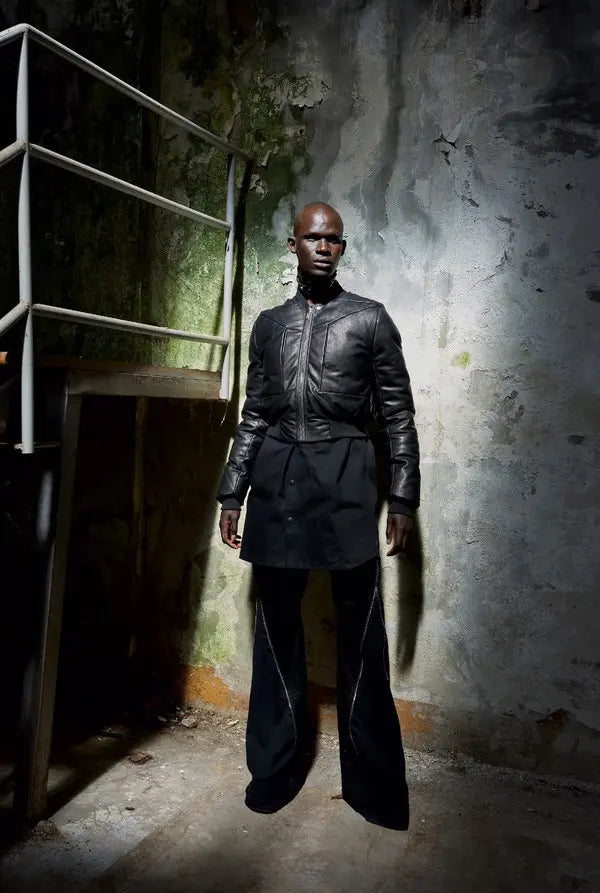 F/W22 "STROBE" Runway Fog Leather Down Bomber Jacket Rick Owens