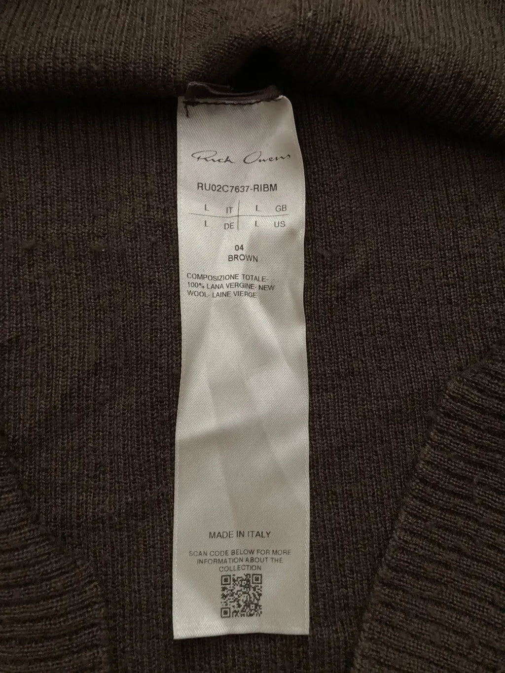 F/W 23 "LUXOR" Ribbed Brown Wool Sweater Rick Owens L