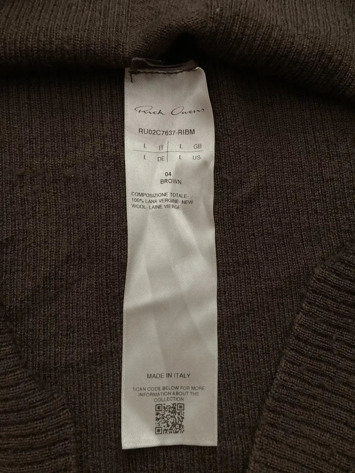 F/W 23 "LUXOR" Ribbed Brown Wool Sweater Rick Owens L