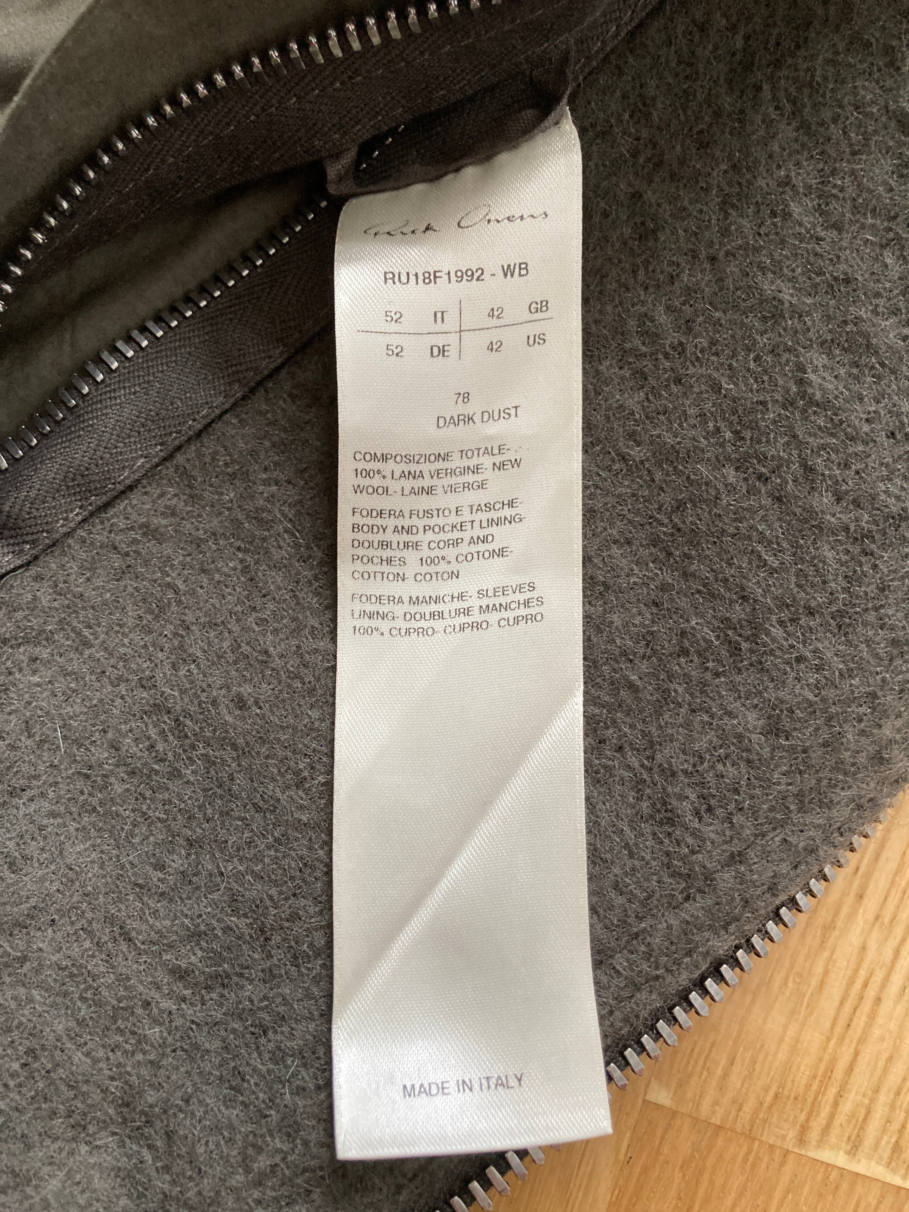 F/W 18 "SISYPHUS" Bauhaus Tubeway Wool Coat IT52/L Rick Owens