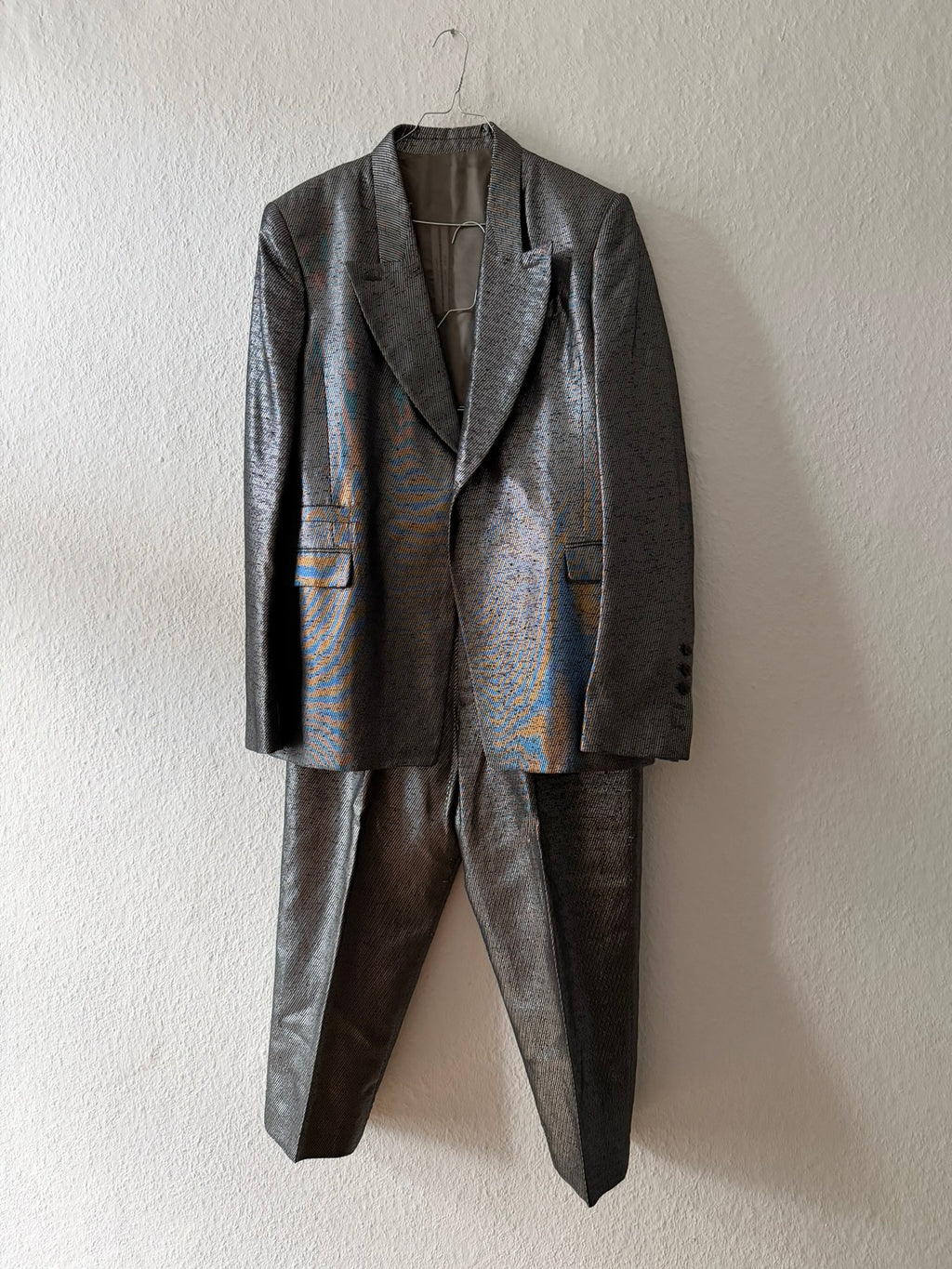 S/S 20 "TECUATL" Silver Silk & Linen Suit Rick Owens L/54