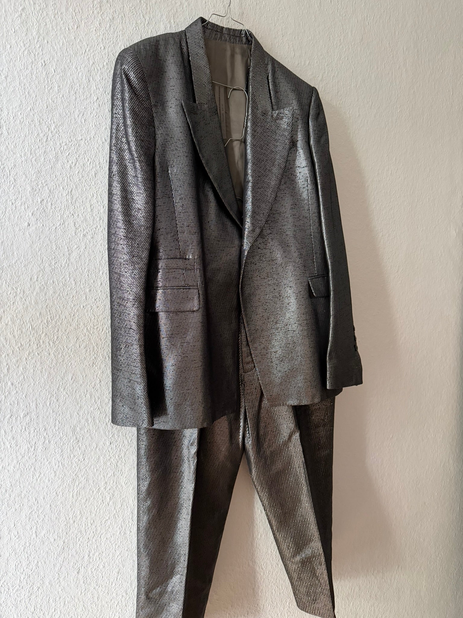 S/S 20 "TECUATL" Silver Silk & Linen Suit Rick Owens L/54