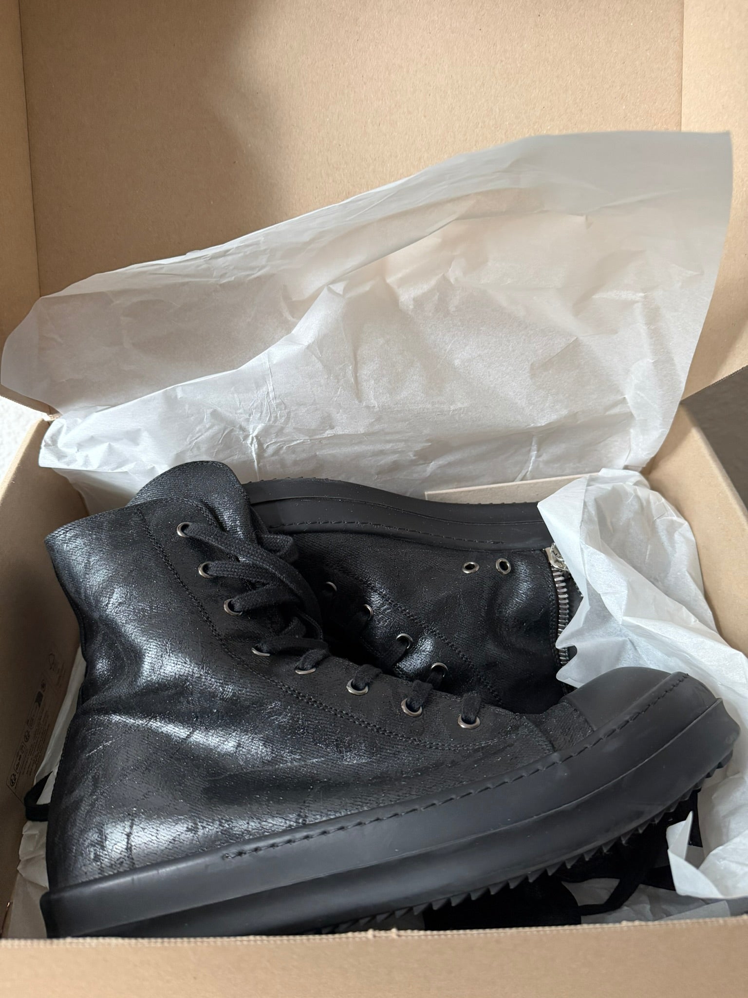 Triple Black Waxed Hi-Top Ramones Rick Owens IT43/US10