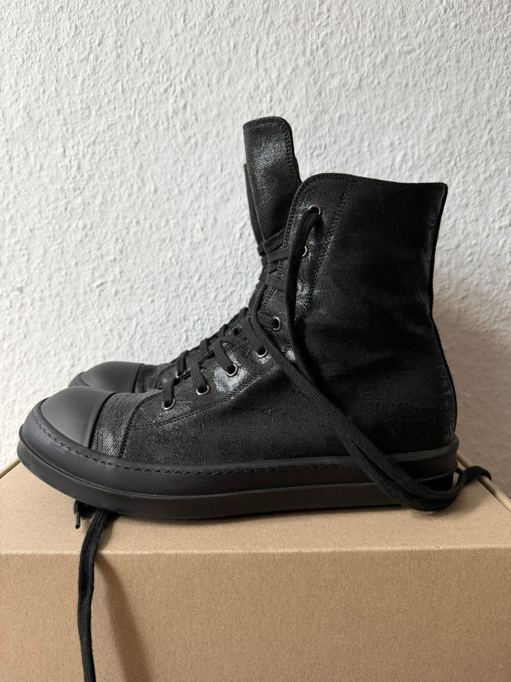 Triple Black Waxed Hi-Top Ramones Rick Owens IT43/US10