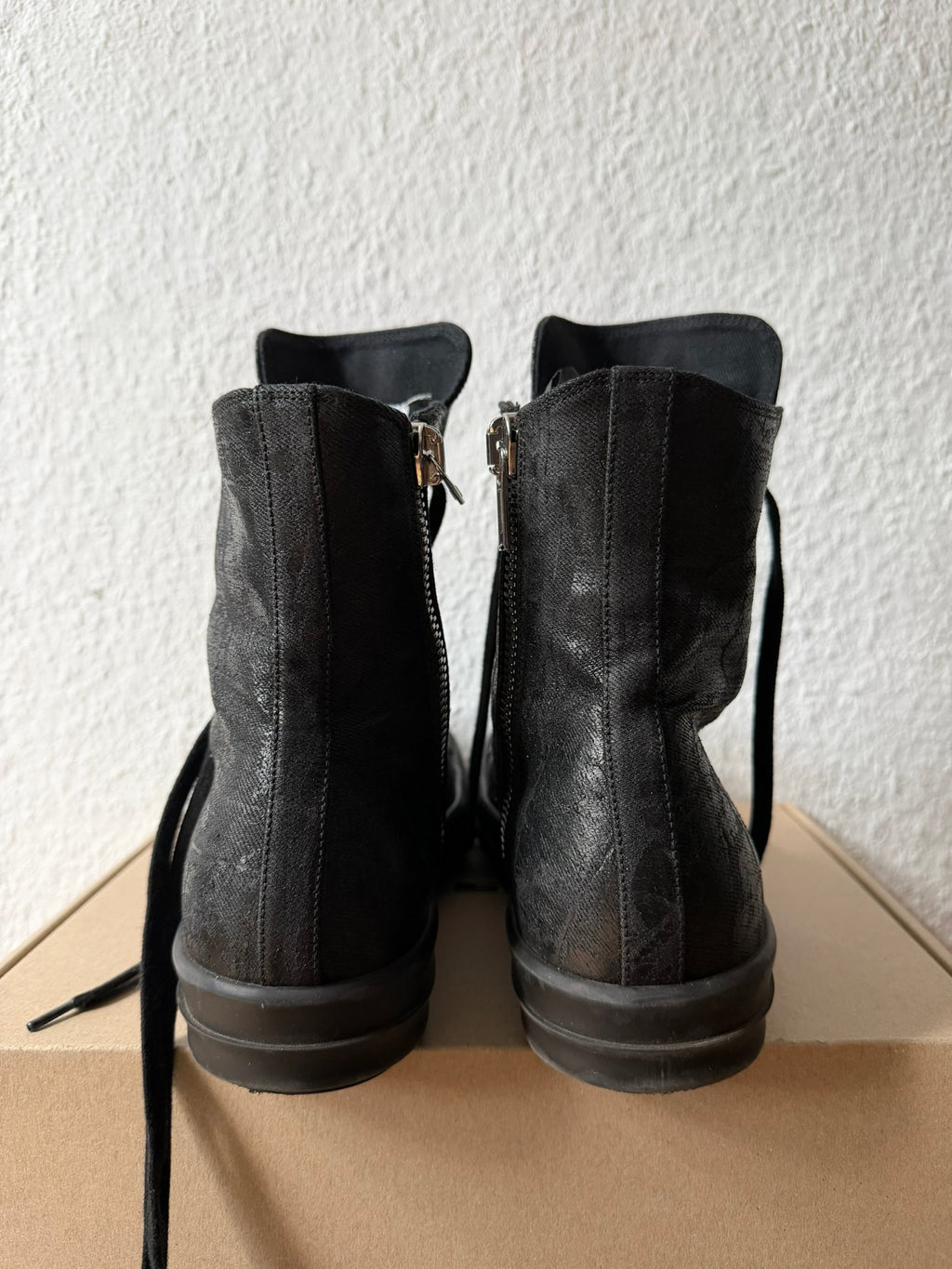 Triple Black Waxed Hi-Top Ramones Rick Owens IT43/US10