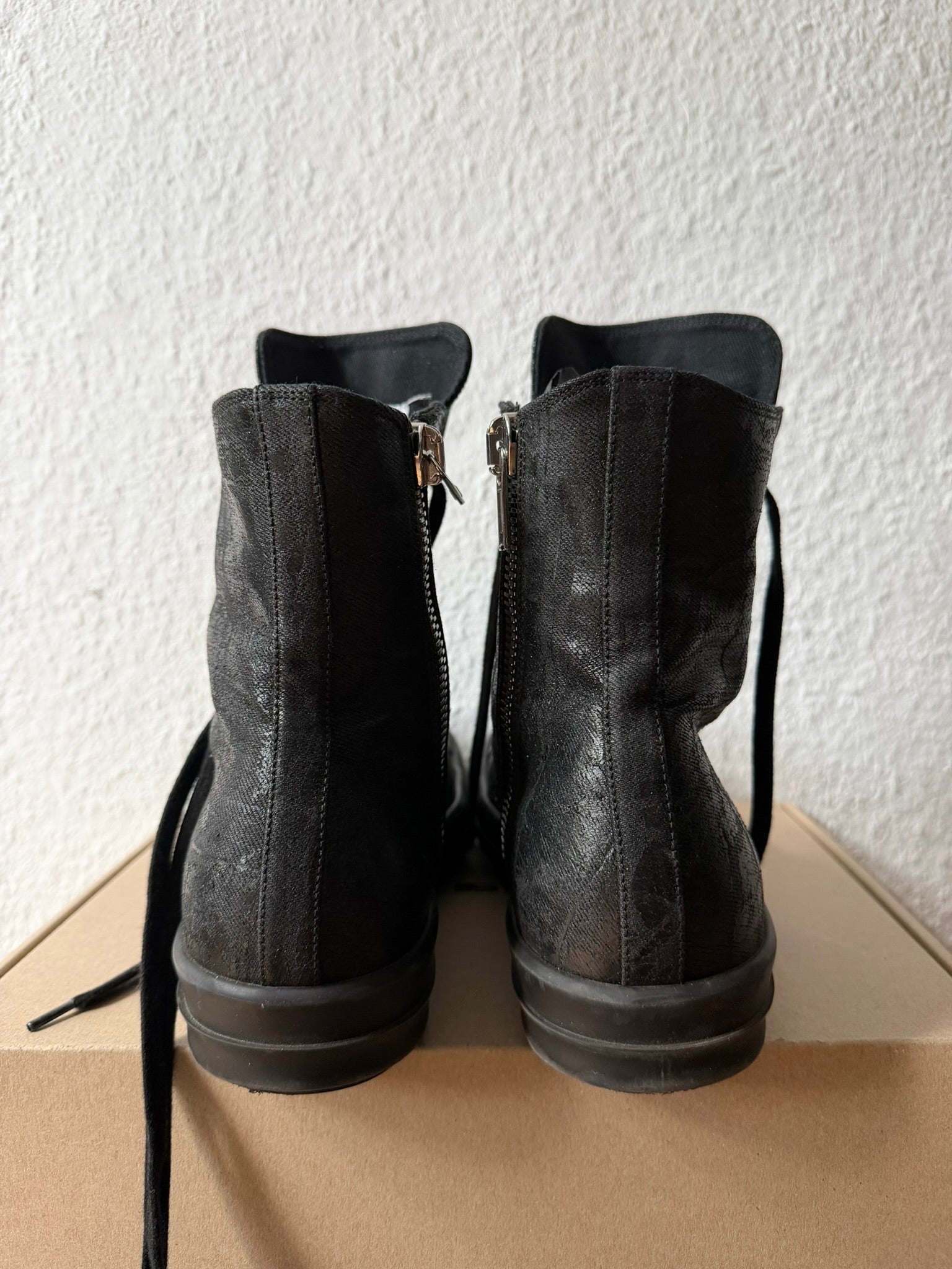 Triple Black Waxed Hi-Top Ramones Rick Owens IT43/US10