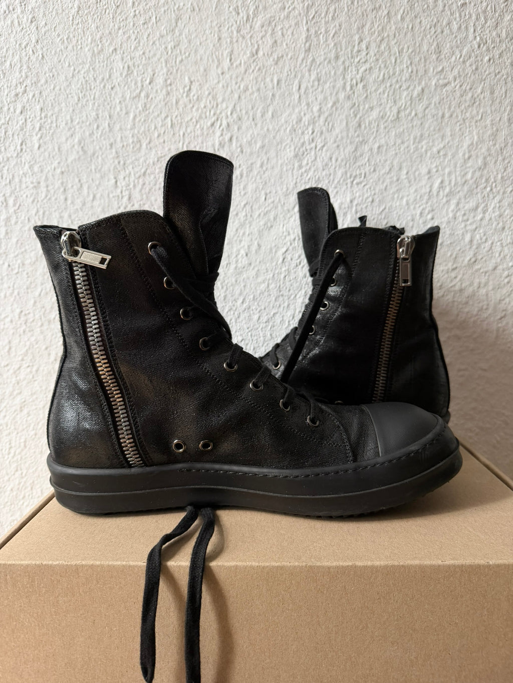 Triple Black Waxed Hi-Top Ramones Rick Owens IT43/US10