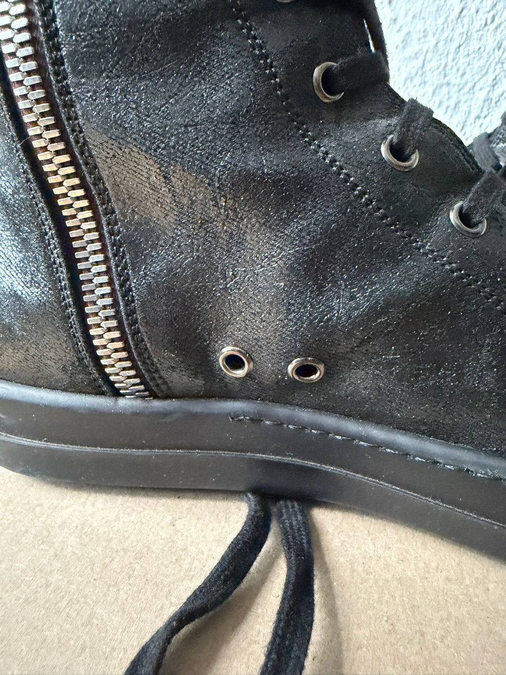 Triple Black Waxed Hi-Top Ramones Rick Owens IT43/US10