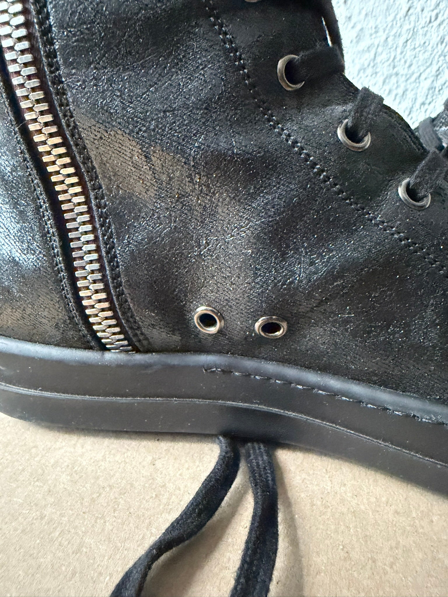 Triple Black Waxed Hi-Top Ramones Rick Owens IT43/US10