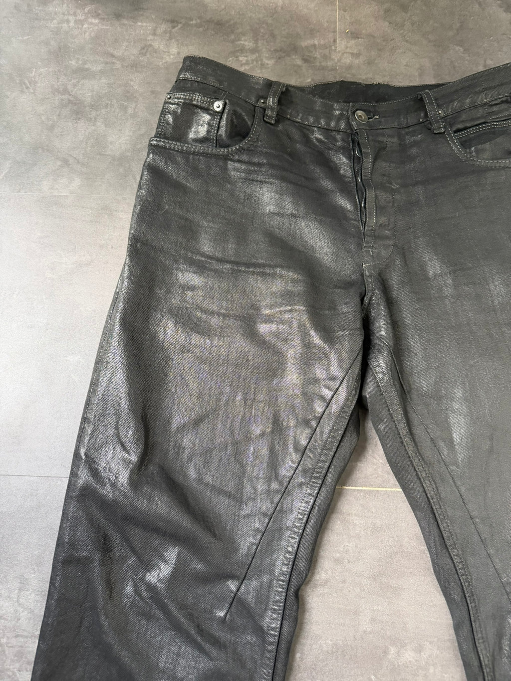 S/S 15 „FAUN“ Black Scrub Waxed Berlin Cut Jeans Rick Owens