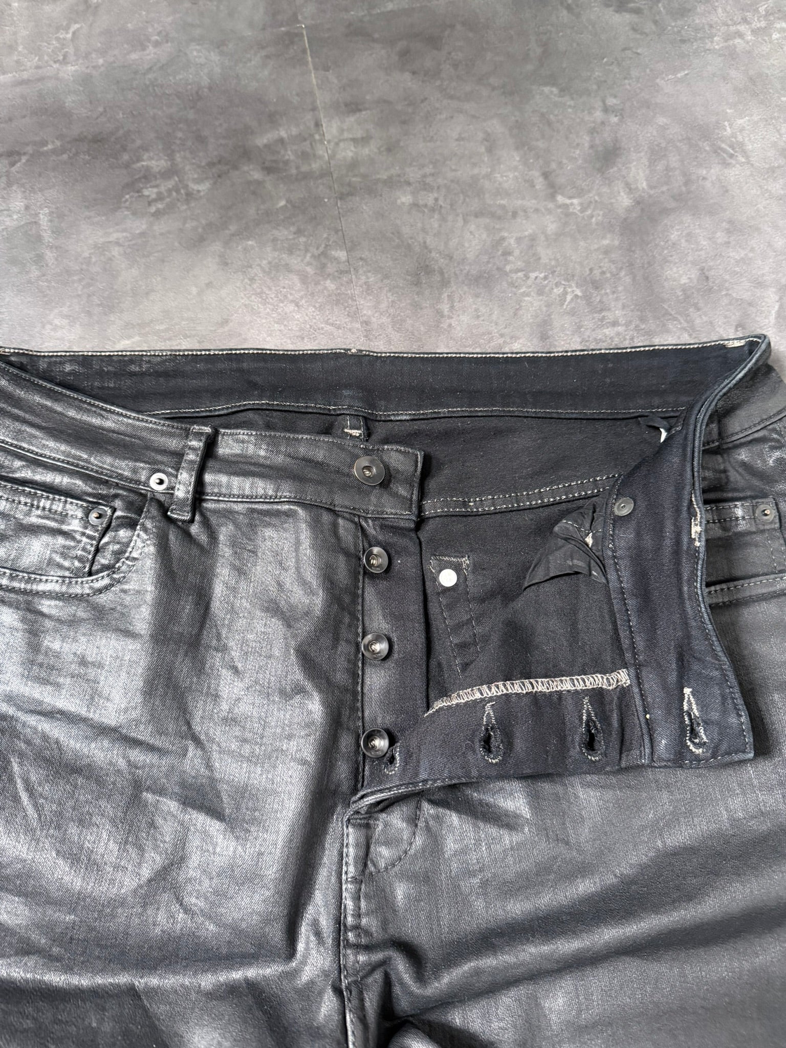 S/S 18 "DIRT" Waxed Torrance Cut Denim Jeans Rick Owens US36