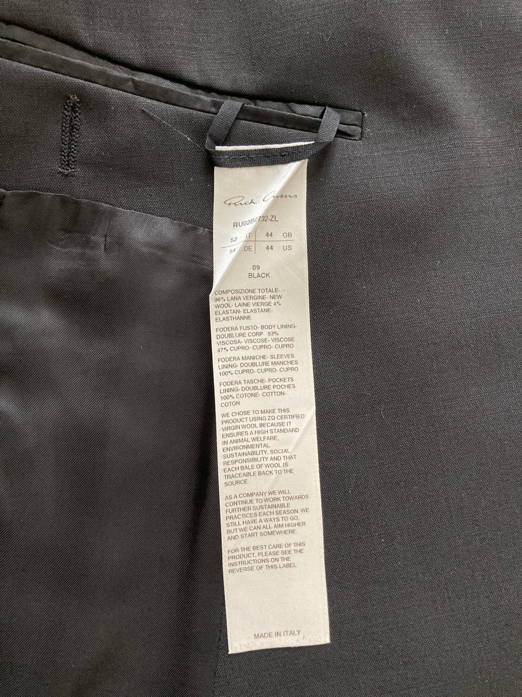 F/W 22 "STROBE" Black Walrus Wool Blazer IT52/L Rick Owens