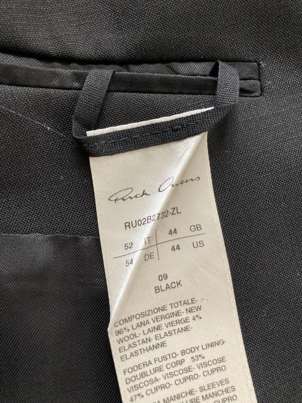 F/W 22 "STROBE" Black Walrus Wool Blazer IT52/L Rick Owens