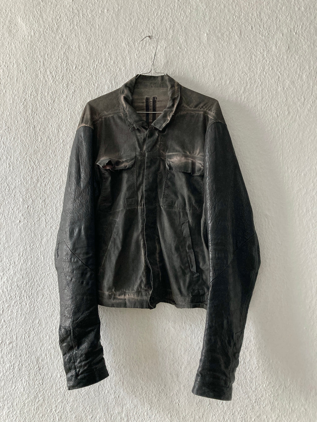 F/W 11 "LIMO" Mud Cloth Leather Sleeve Denim Jacket Rick Owens L