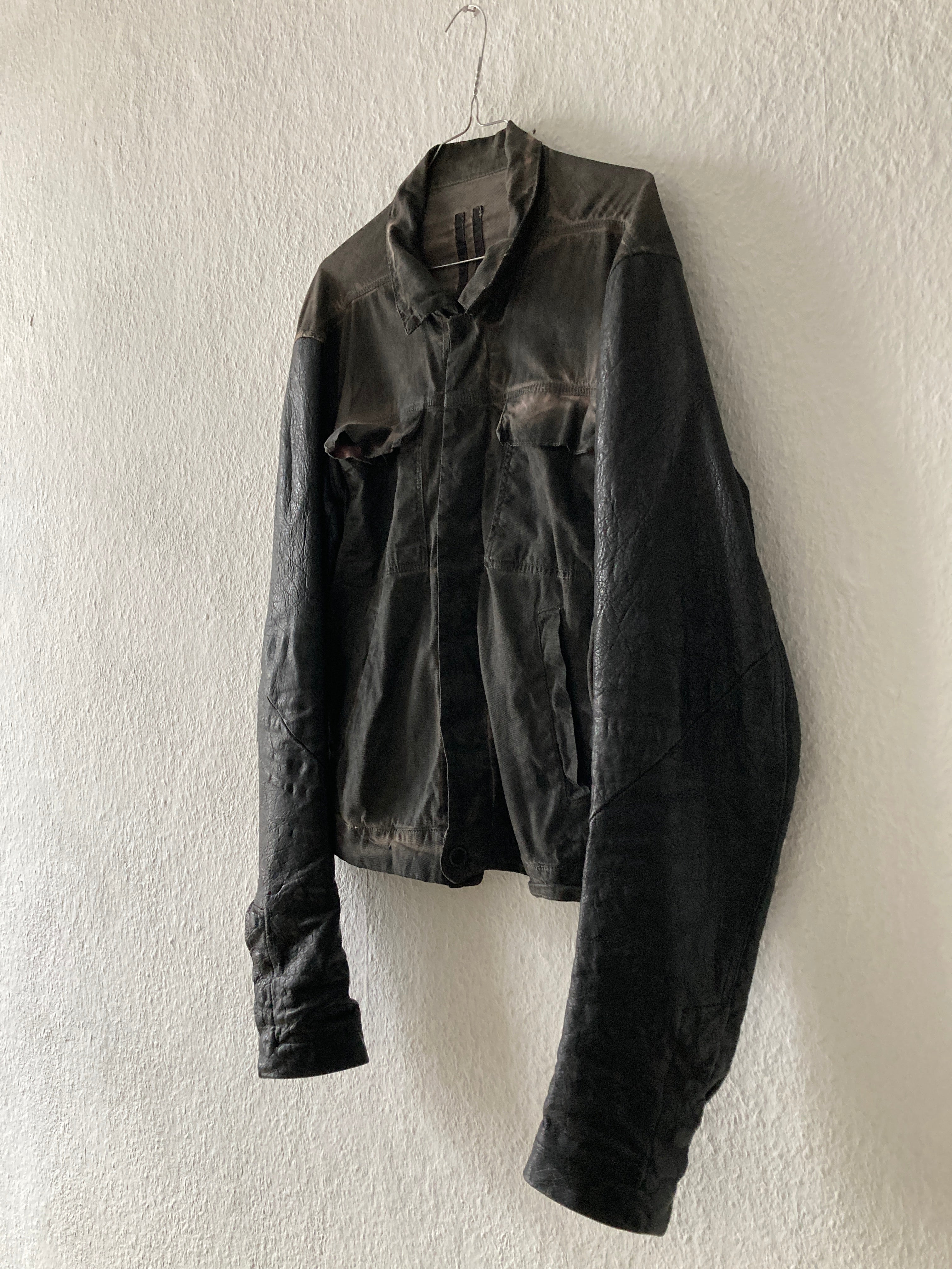 F/W 11 "LIMO" Mud Cloth Leather Sleeve Denim Jacket Rick Owens L