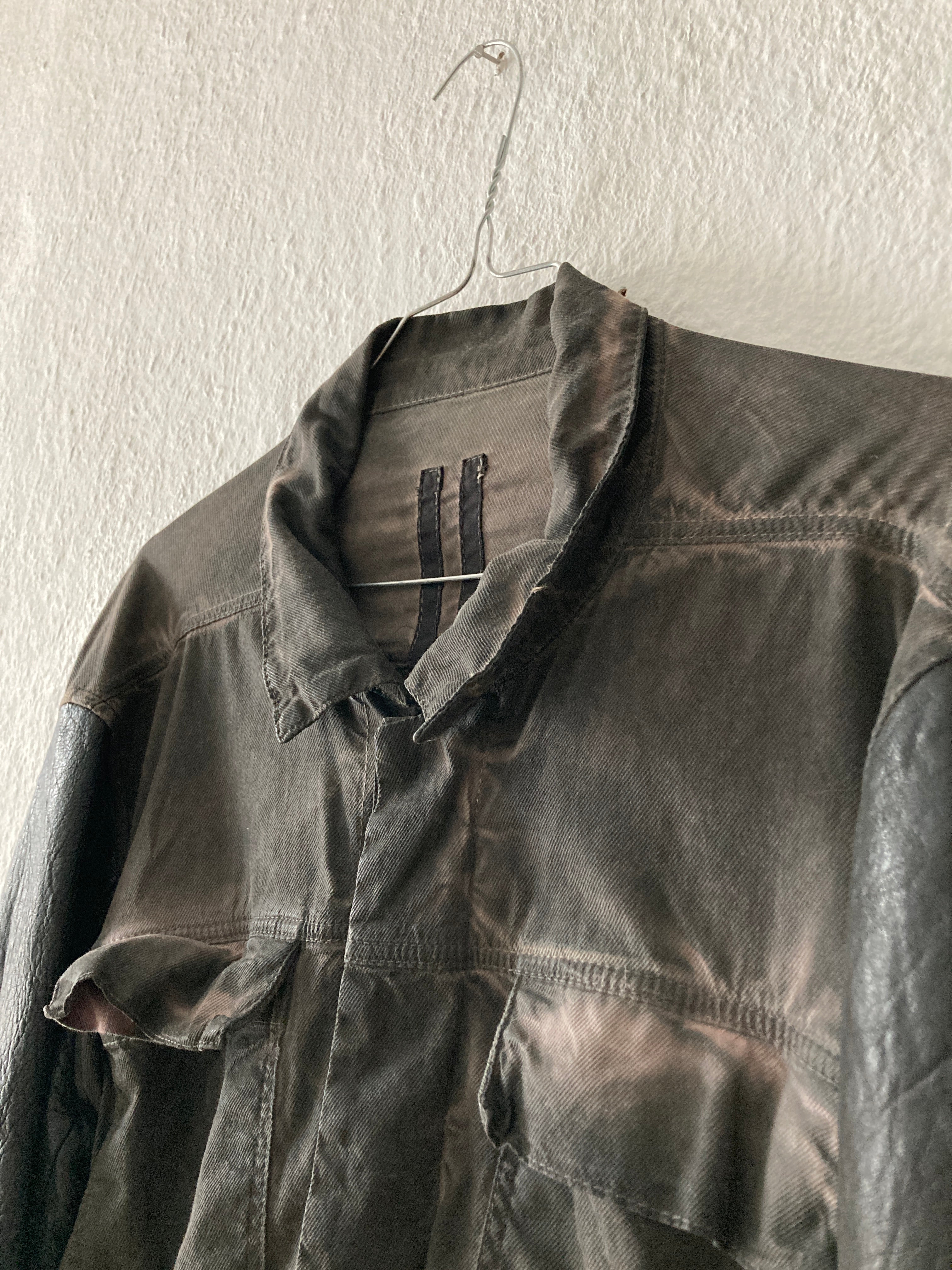F/W 11 "LIMO" Mud Cloth Leather Sleeve Denim Jacket Rick Owens L