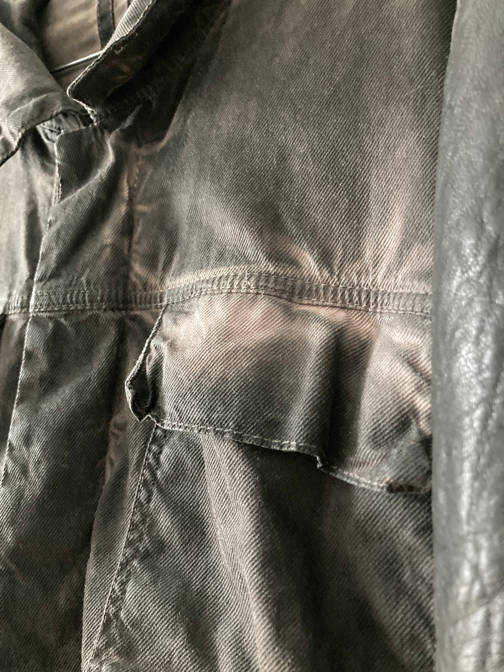 F/W 11 "LIMO" Mud Cloth Leather Sleeve Denim Jacket Rick Owens L