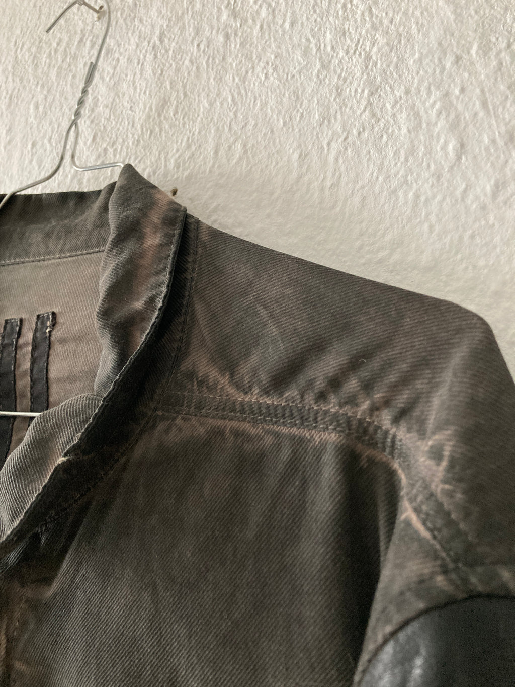 F/W 11 "LIMO" Mud Cloth Leather Sleeve Denim Jacket Rick Owens L