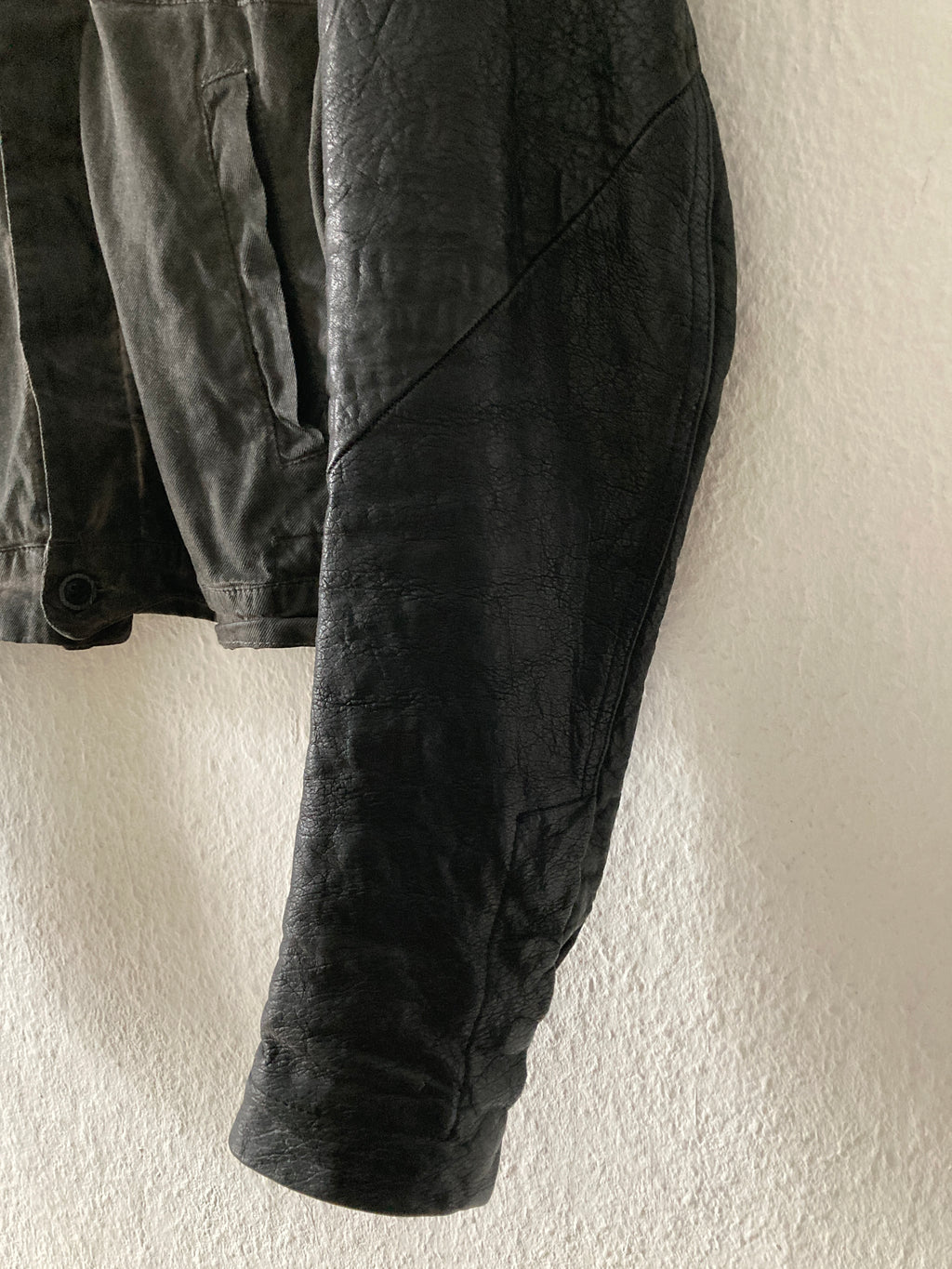 F/W 11 "LIMO" Mud Cloth Leather Sleeve Denim Jacket Rick Owens L