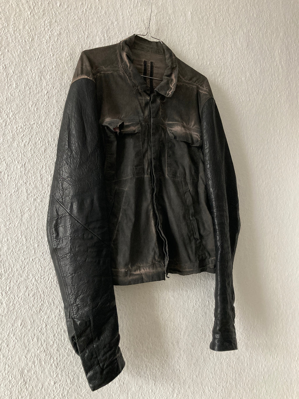 F/W 11 "LIMO" Mud Cloth Leather Sleeve Denim Jacket Rick Owens L