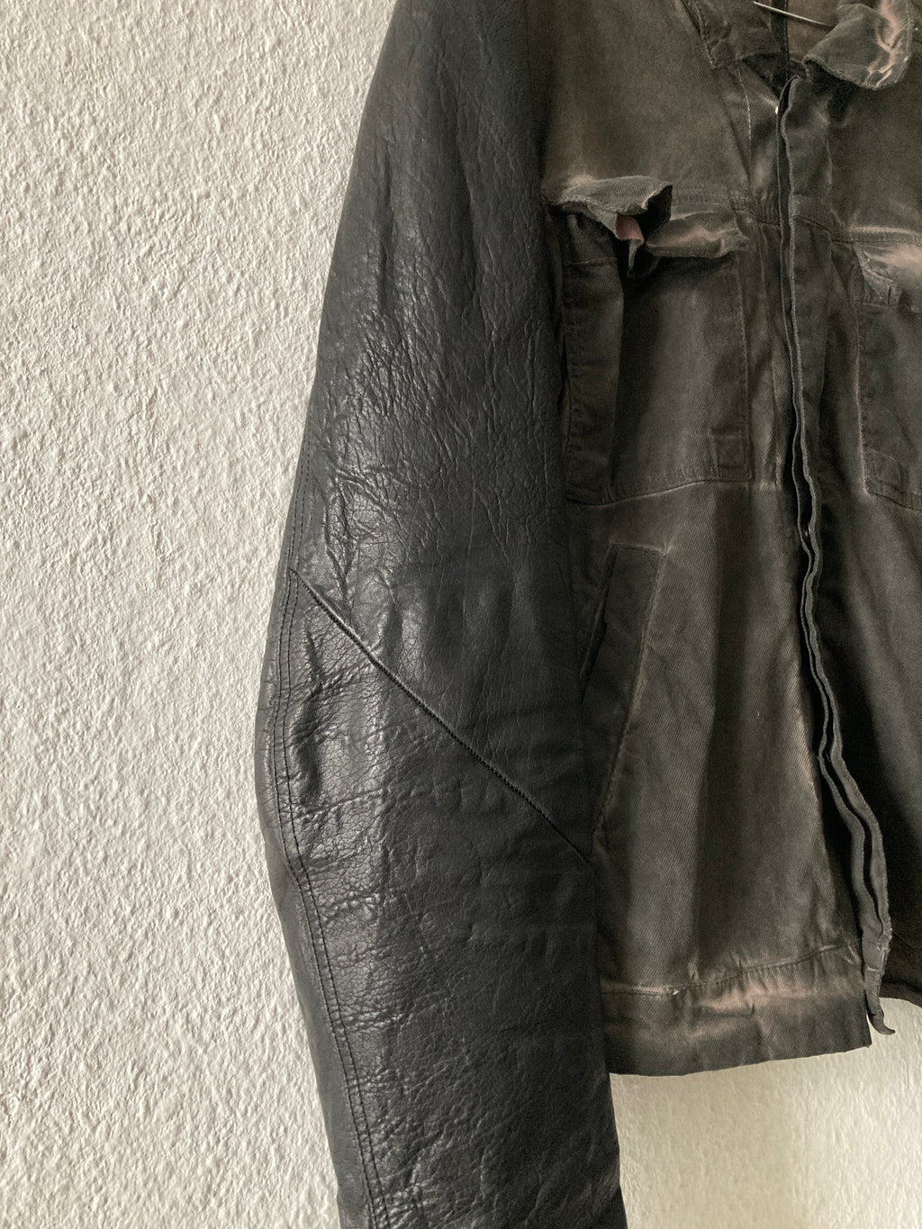 F/W 11 "LIMO" Mud Cloth Leather Sleeve Denim Jacket Rick Owens L