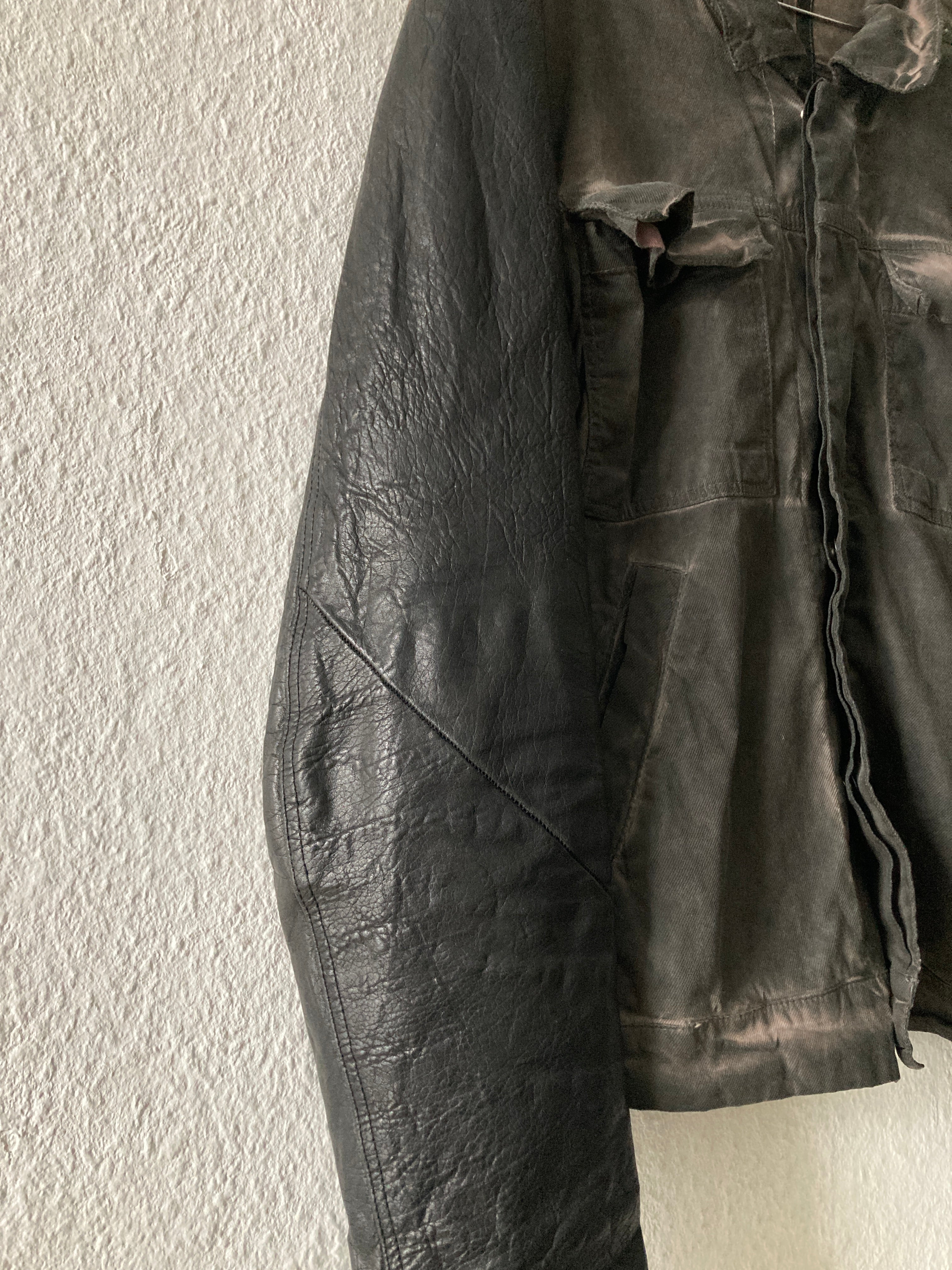 F/W 11 "LIMO" Mud Cloth Leather Sleeve Denim Jacket Rick Owens L
