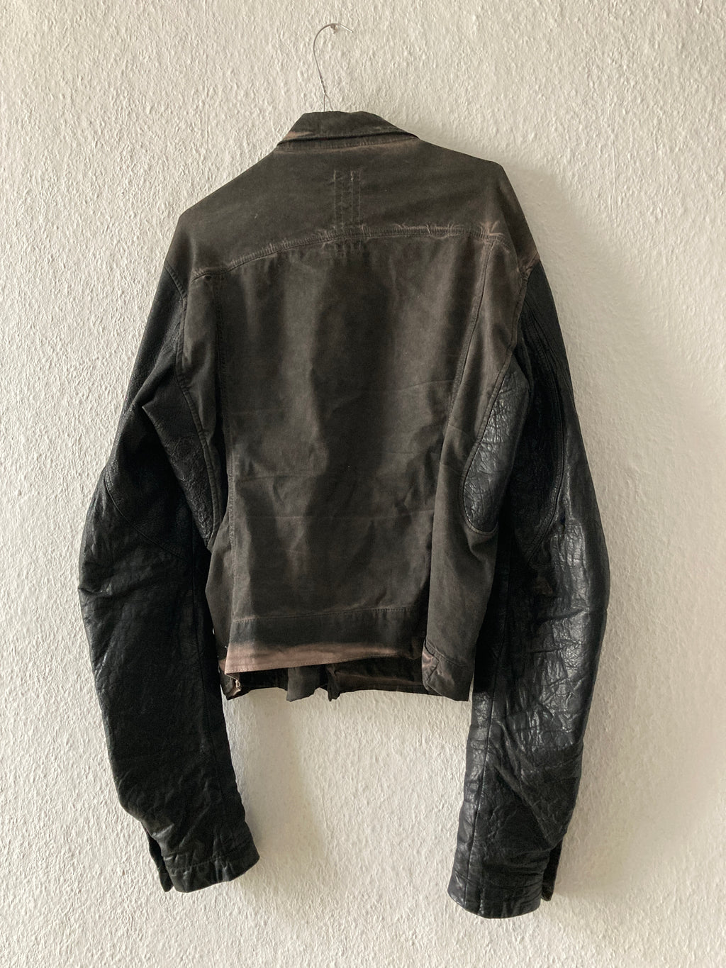 F/W 11 "LIMO" Mud Cloth Leather Sleeve Denim Jacket Rick Owens L
