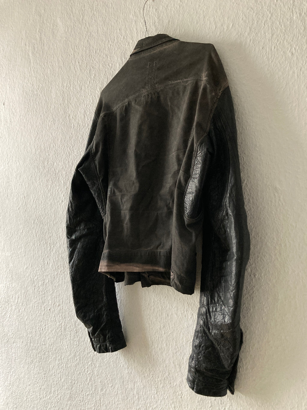 F/W 11 "LIMO" Mud Cloth Leather Sleeve Denim Jacket Rick Owens L