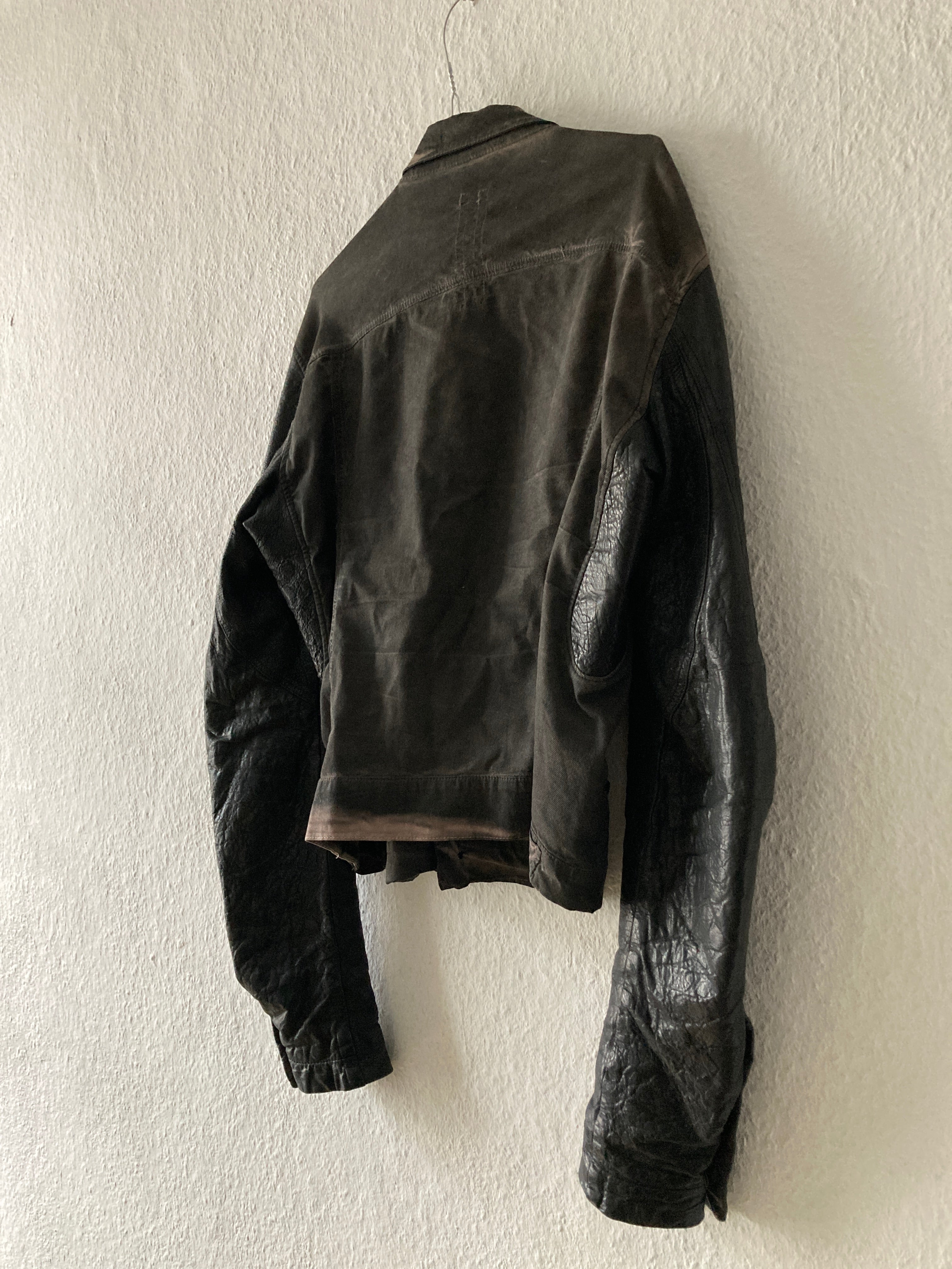 F/W 11 "LIMO" Mud Cloth Leather Sleeve Denim Jacket Rick Owens L
