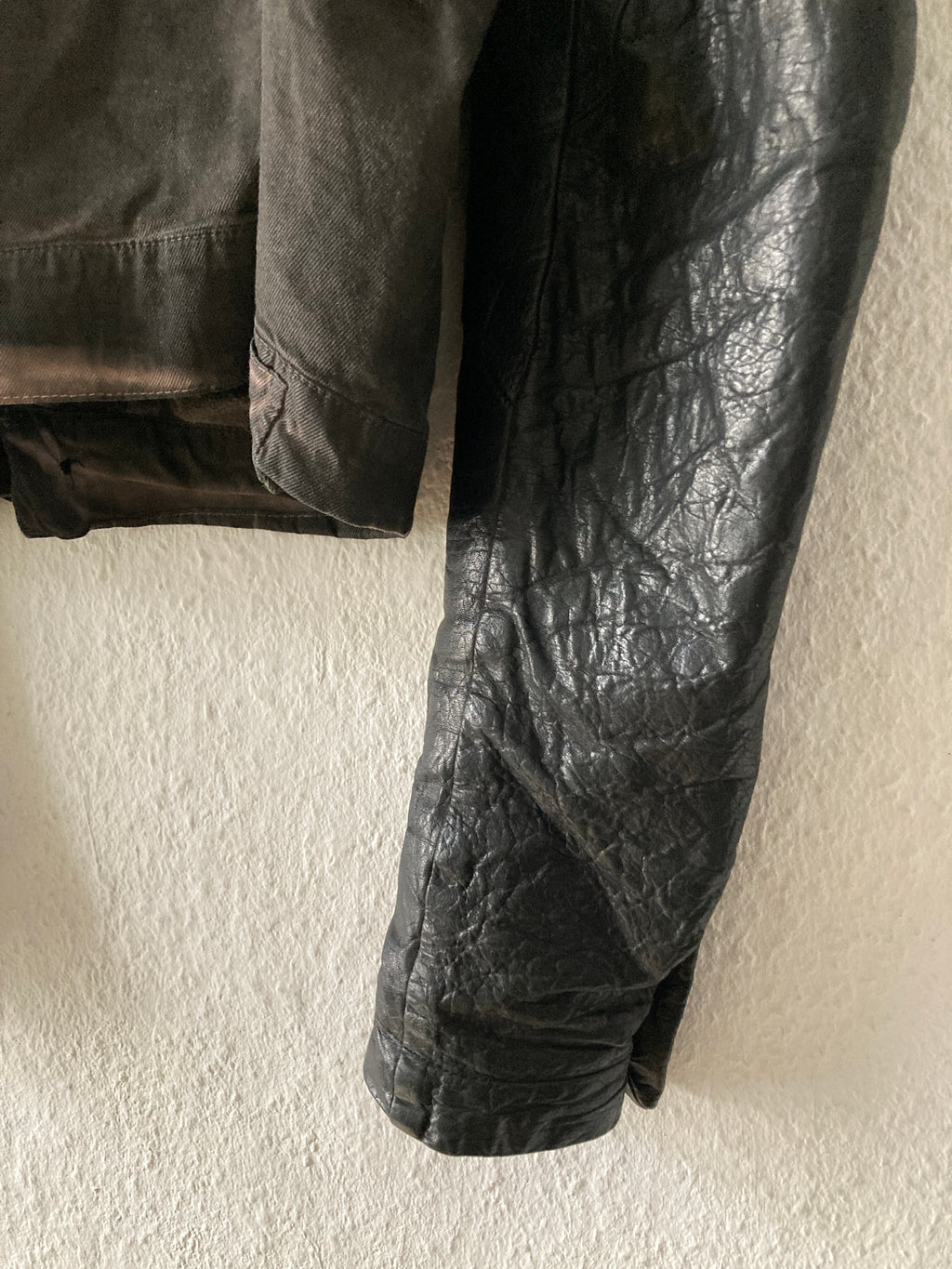 F/W 11 "LIMO" Mud Cloth Leather Sleeve Denim Jacket Rick Owens L
