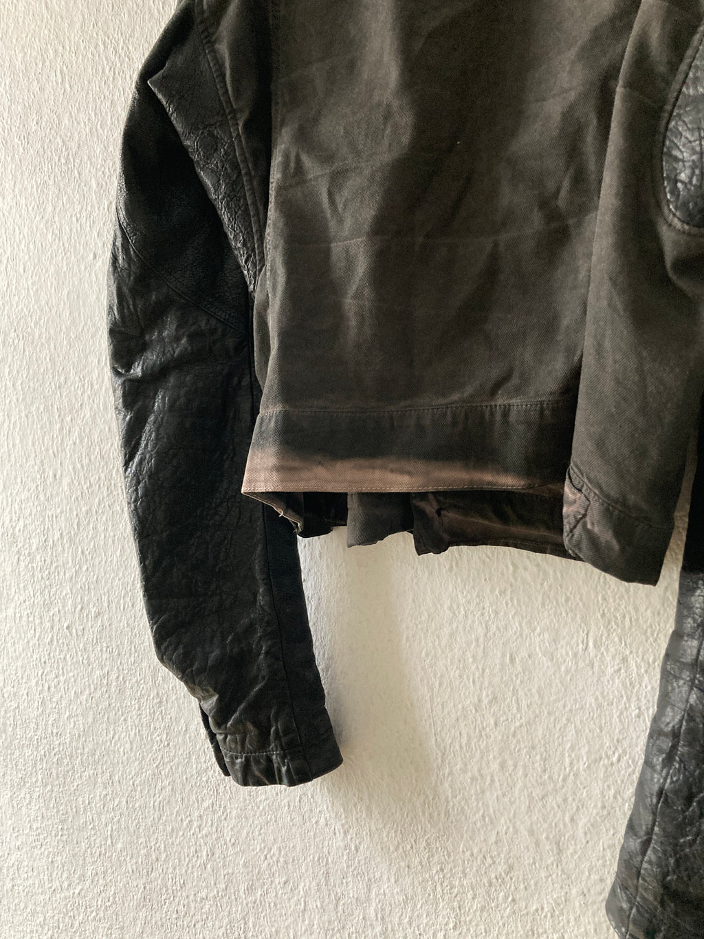 F/W 11 "LIMO" Mud Cloth Leather Sleeve Denim Jacket Rick Owens L