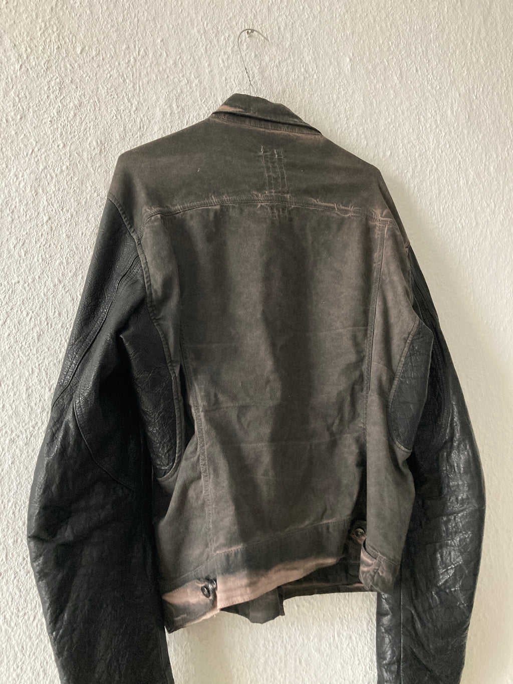 F/W 11 "LIMO" Mud Cloth Leather Sleeve Denim Jacket Rick Owens L
