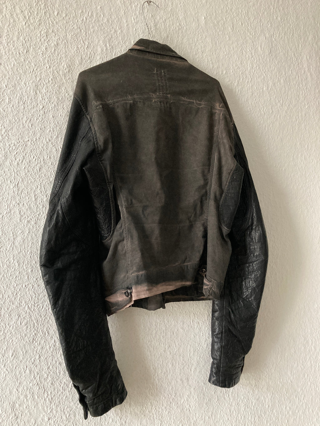 F/W 11 "LIMO" Mud Cloth Leather Sleeve Denim Jacket Rick Owens L