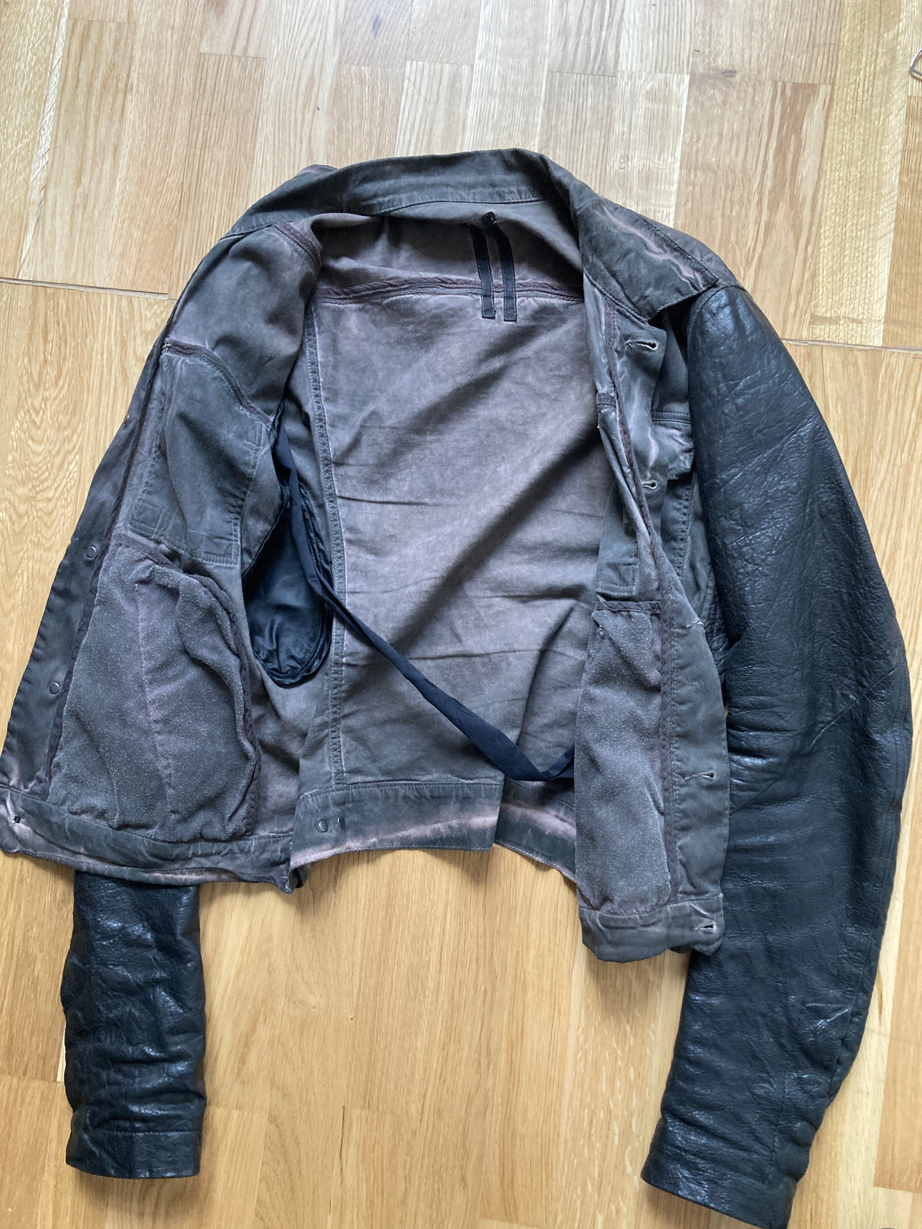F/W 11 "LIMO" Mud Cloth Leather Sleeve Denim Jacket Rick Owens L