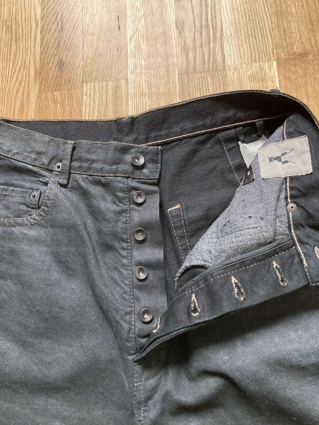 F/W 17 "GLITTER" Black Heavy Waxed Matte Dustulator Cut Denim US30