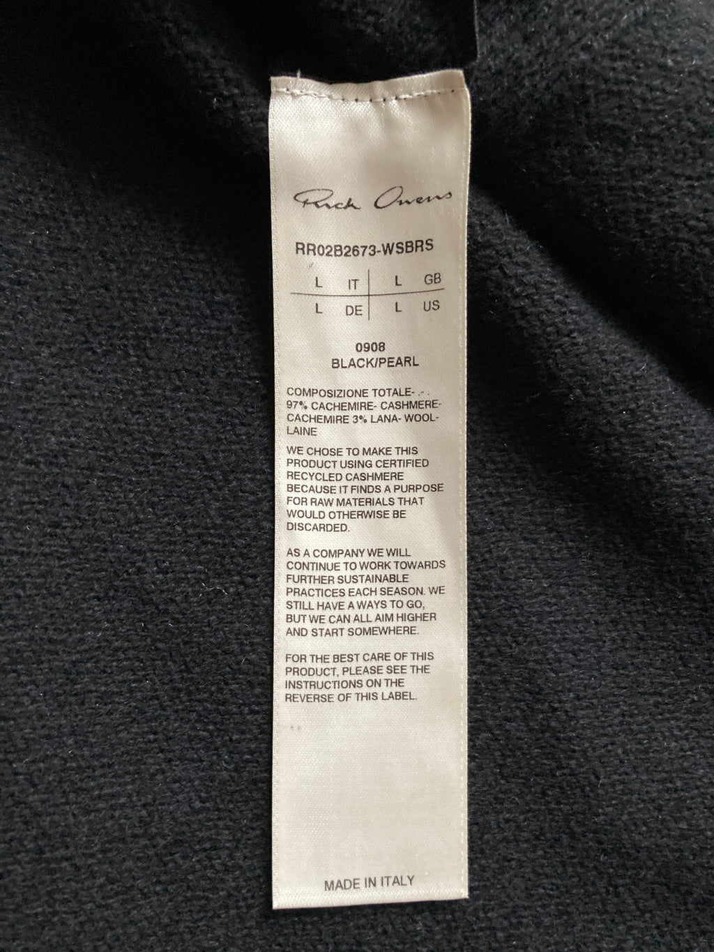 F/W 22 "STROBE" Black Runway Cashmere Hoodie Rick Owens L