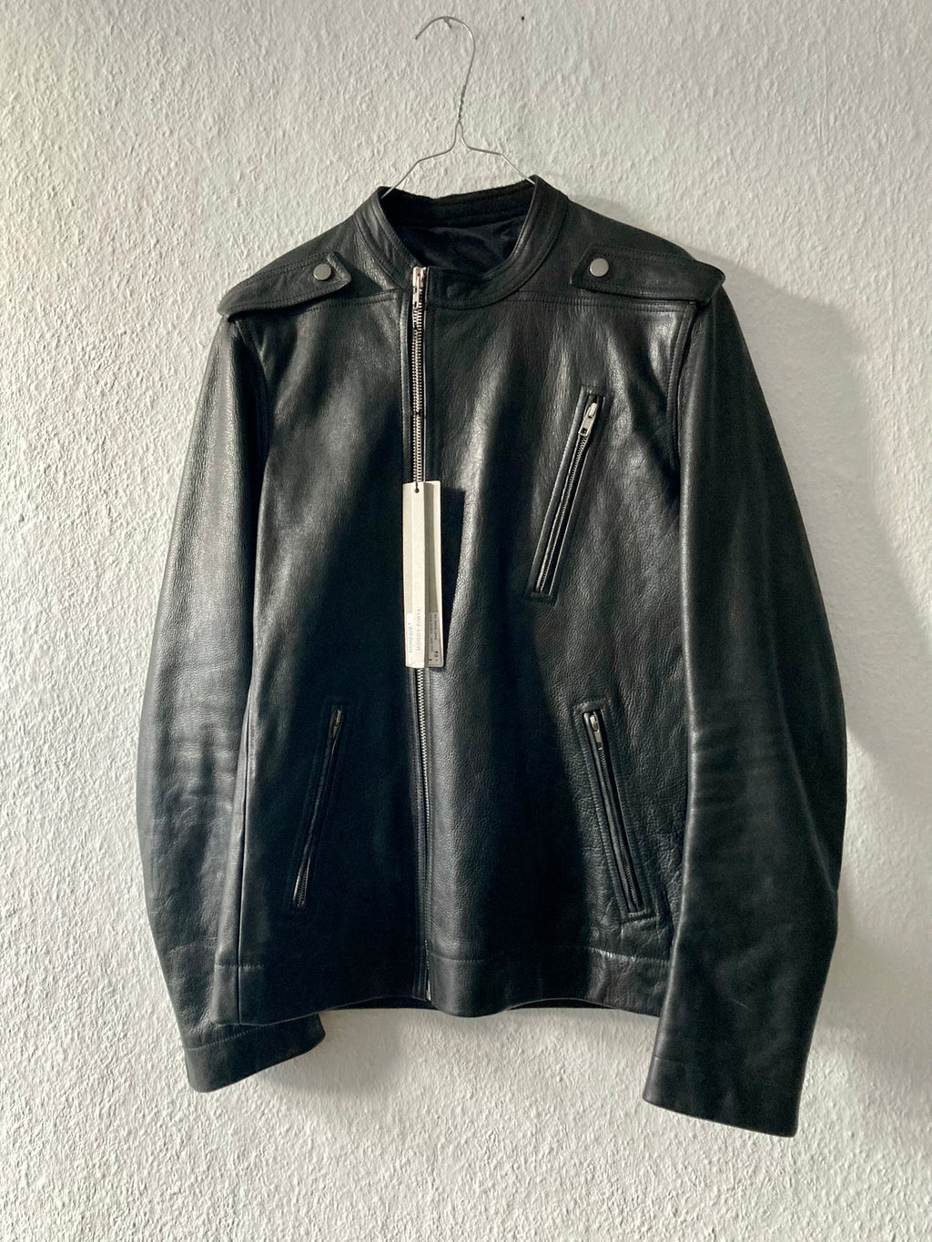 F/W 14 "MOODY" Runway Cashmere-Lined Shoulder Epaulet Leather Jacket in Black Size 50/M