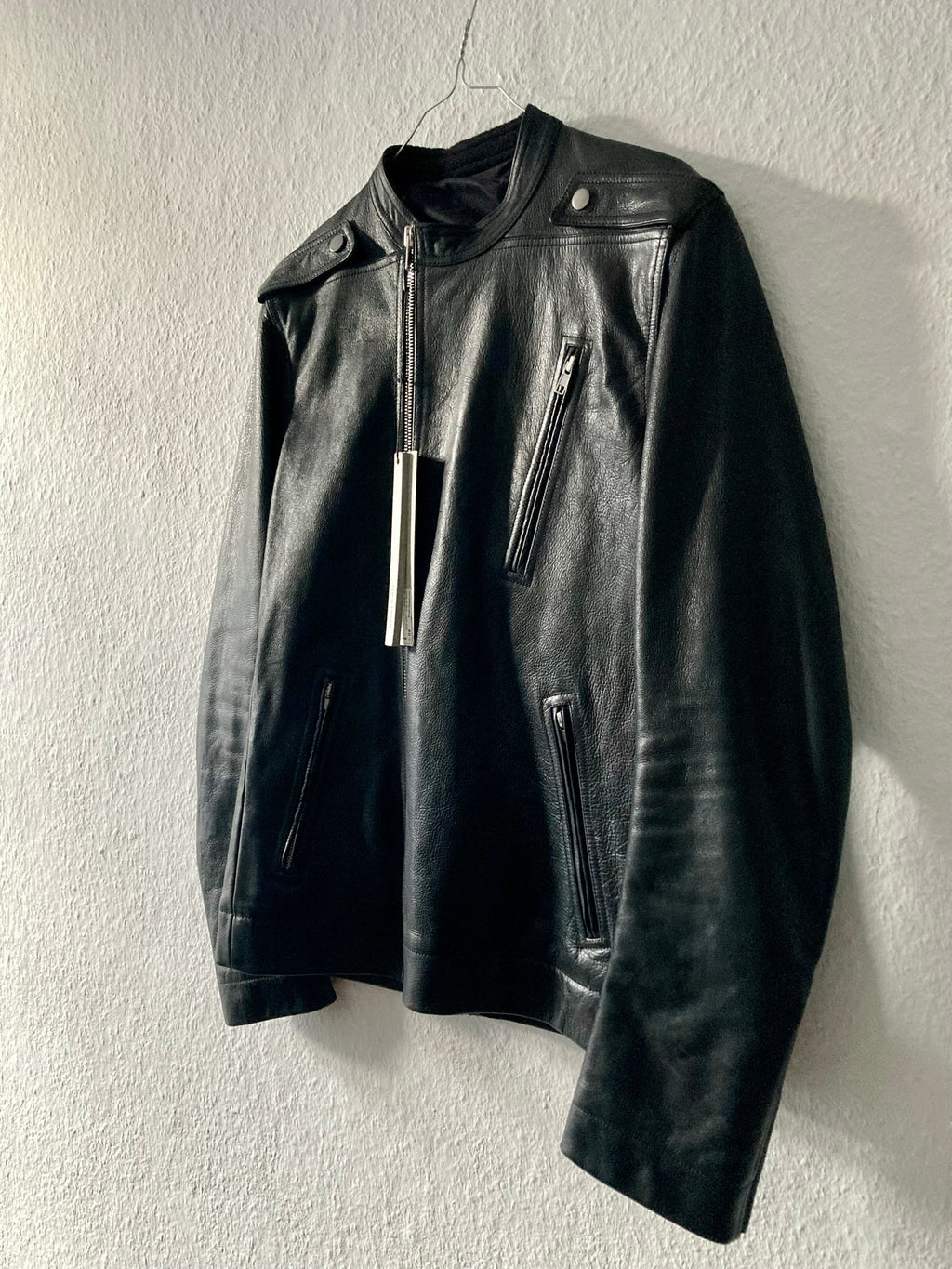 F/W 14 "MOODY" Runway Cashmere-Lined Shoulder Epaulet Leather Jacket in Black Size 50/M