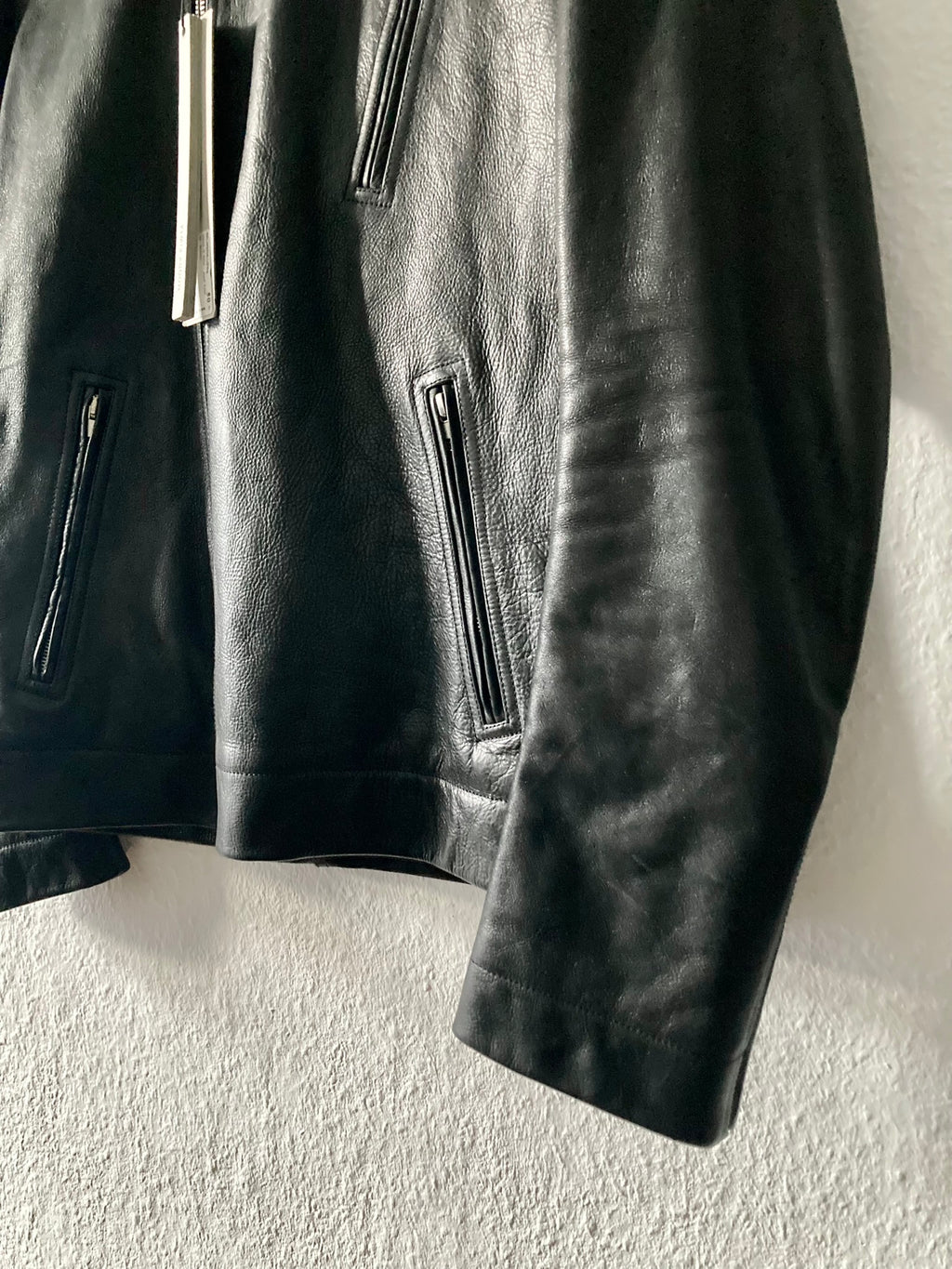 F/W 14 "MOODY" Runway Cashmere-Lined Shoulder Epaulet Leather Jacket in Black Size 50/M