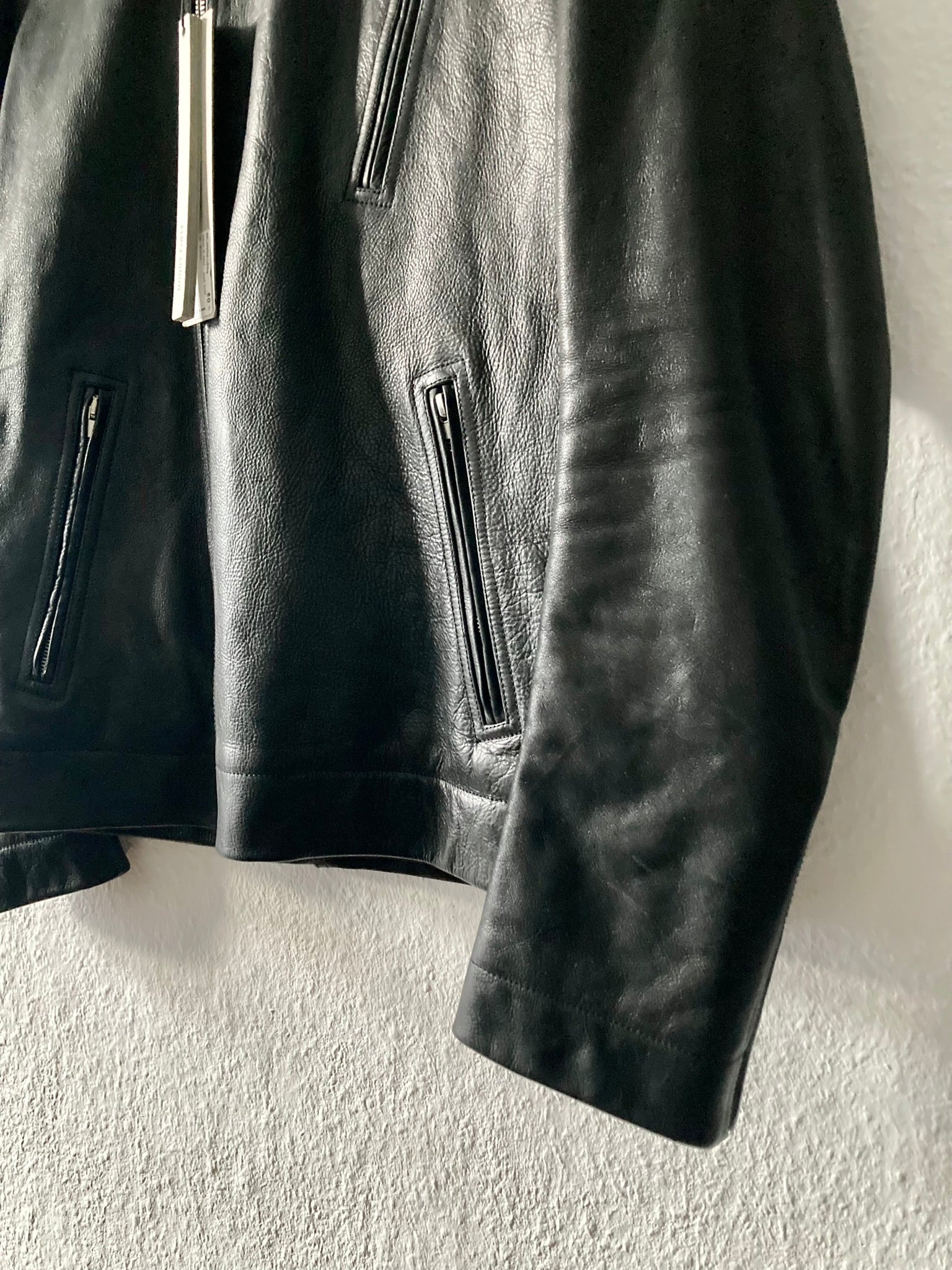 F/W 14 "MOODY" Runway Cashmere-Lined Shoulder Epaulet Leather Jacket in Black Size 50/M