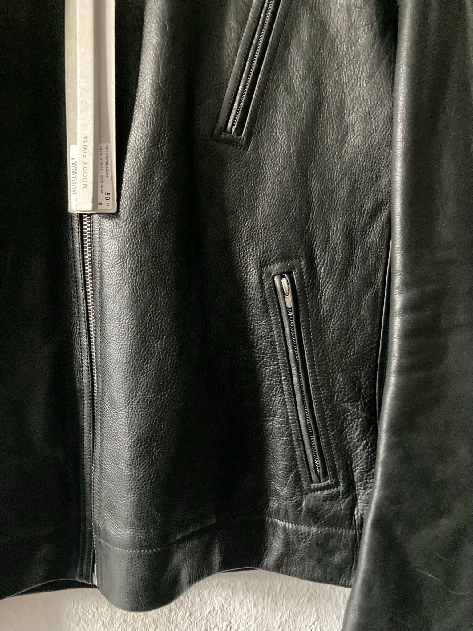 F/W 14 "MOODY" Runway Cashmere-Lined Shoulder Epaulet Leather Jacket in Black Size 50/M