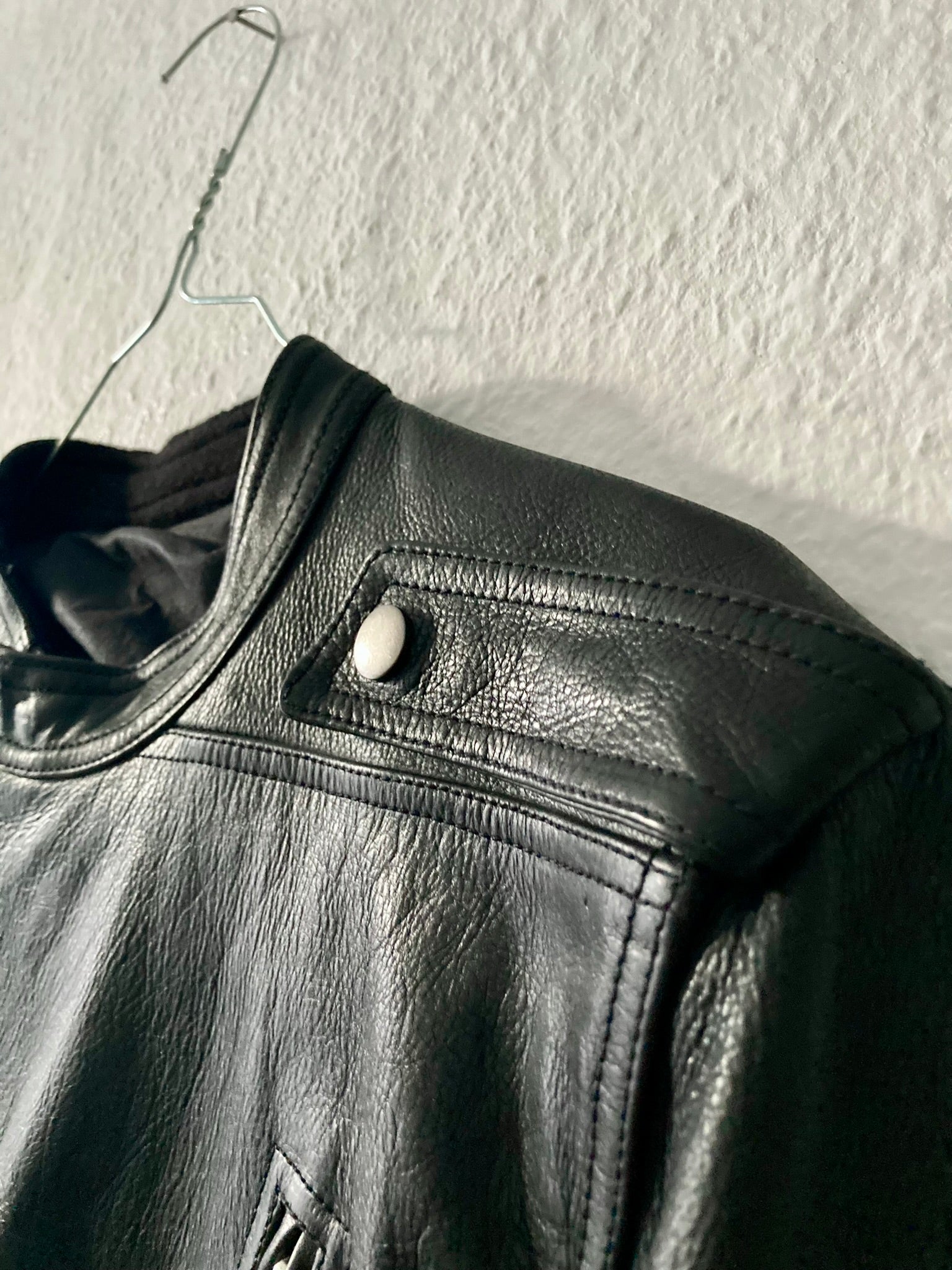 F/W 14 "MOODY" Runway Cashmere-Lined Shoulder Epaulet Leather Jacket in Black Size 50/M