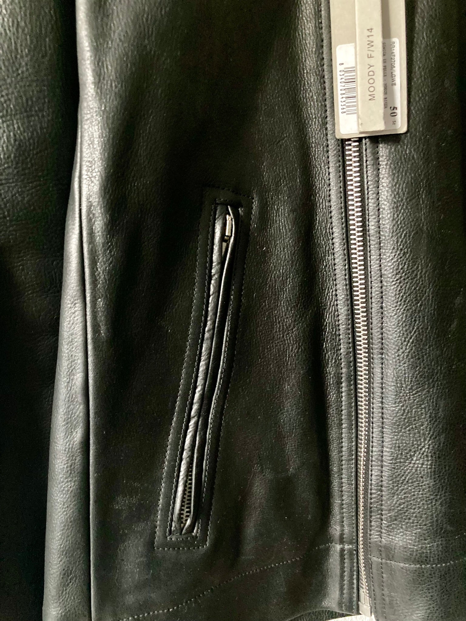 F/W 14 "MOODY" Runway Cashmere-Lined Shoulder Epaulet Leather Jacket in Black Size 50/M