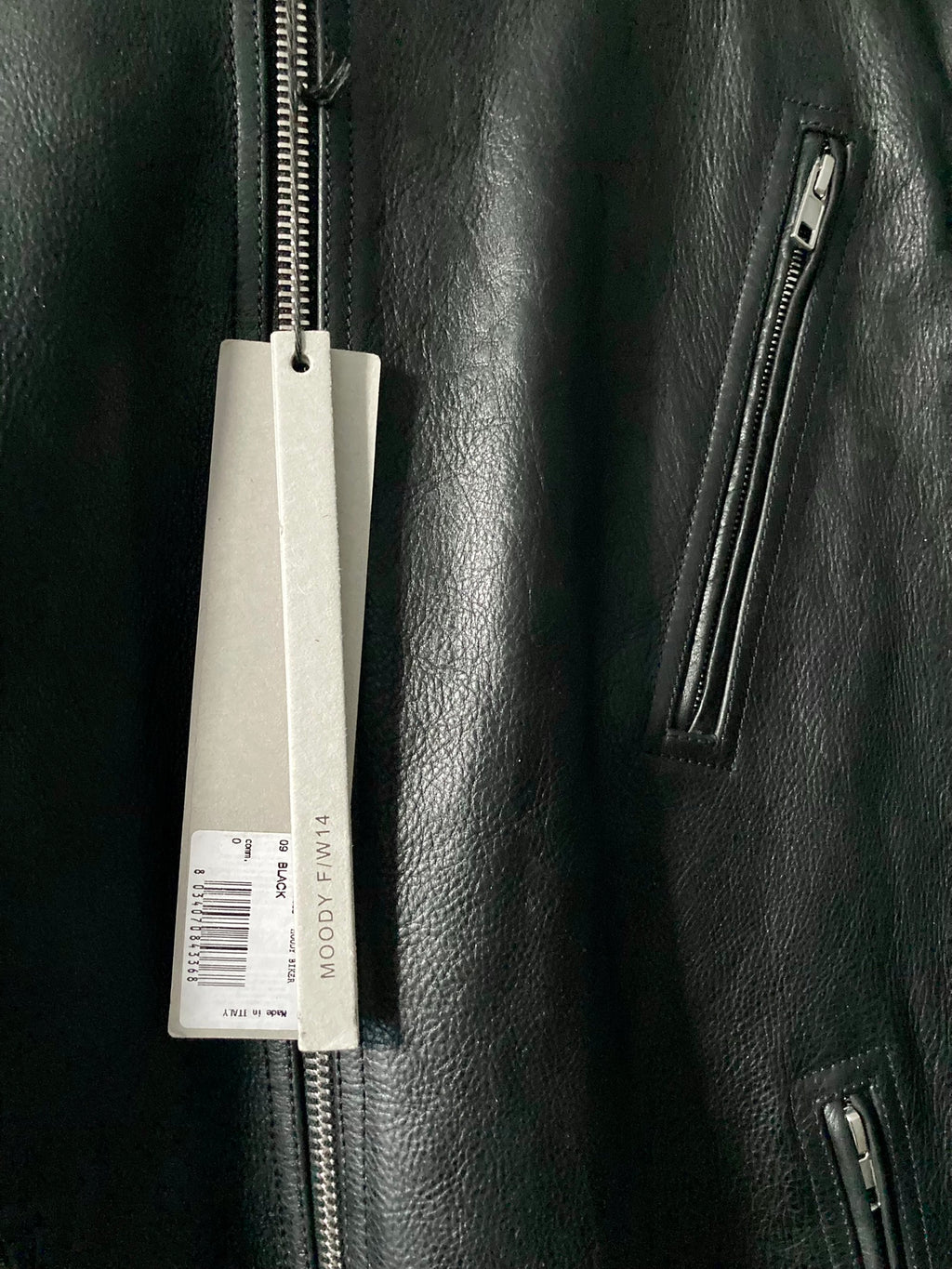 F/W 14 "MOODY" Runway Cashmere-Lined Shoulder Epaulet Leather Jacket in Black Size 50/M