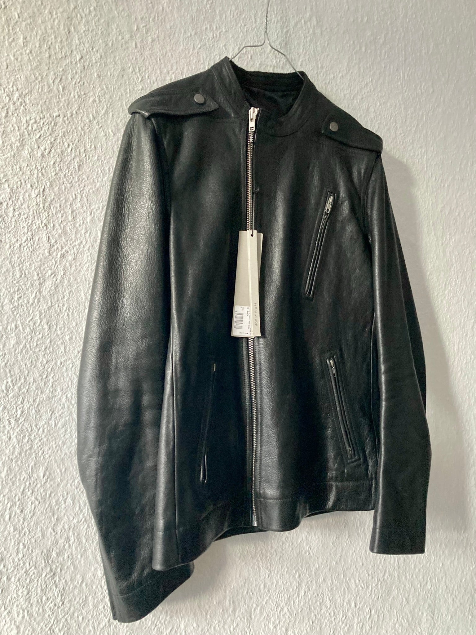 F/W 14 "MOODY" Runway Cashmere-Lined Shoulder Epaulet Leather Jacket in Black Size 50/M