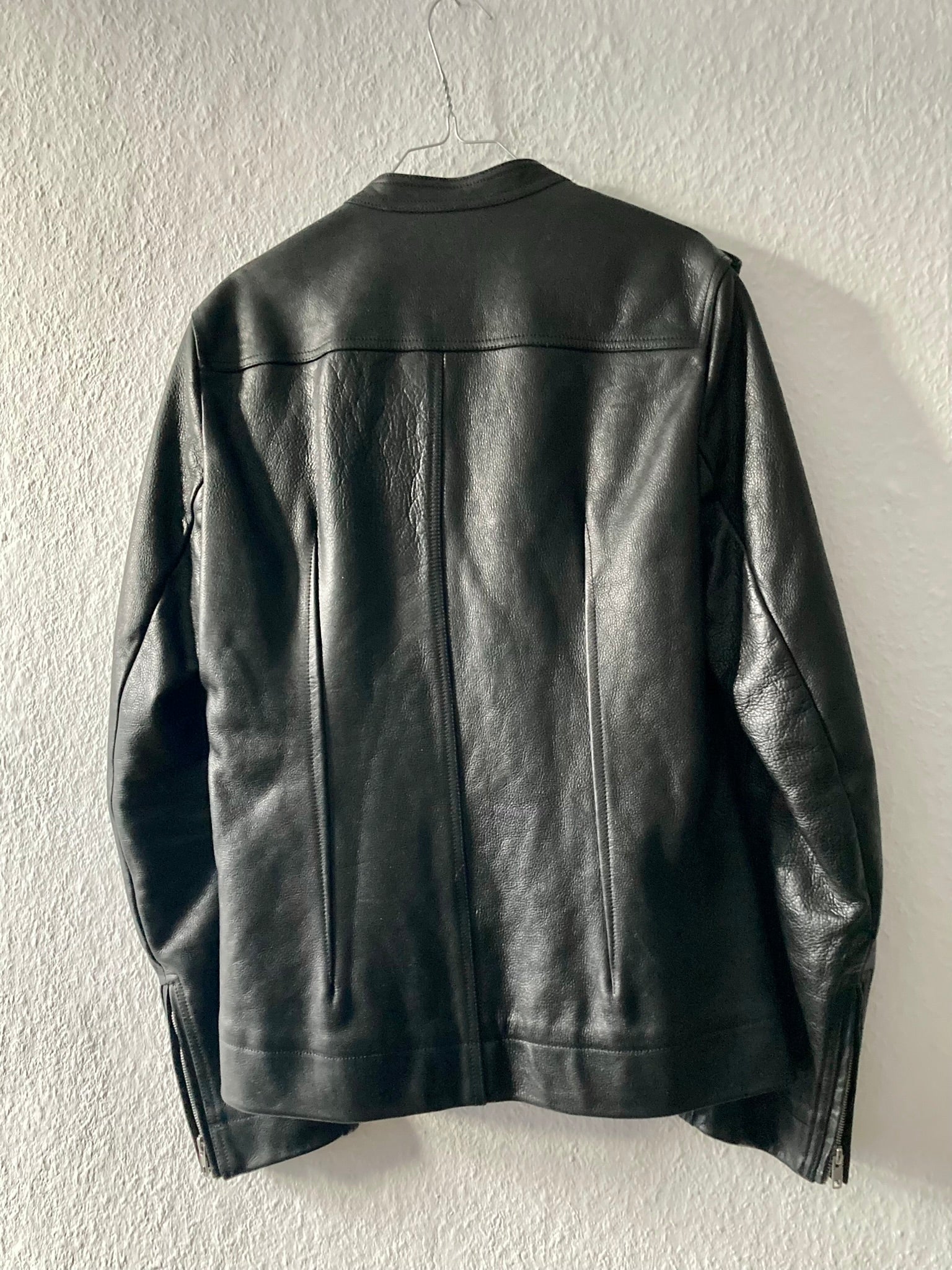 F/W 14 "MOODY" Runway Cashmere-Lined Shoulder Epaulet Leather Jacket in Black Size 50/M