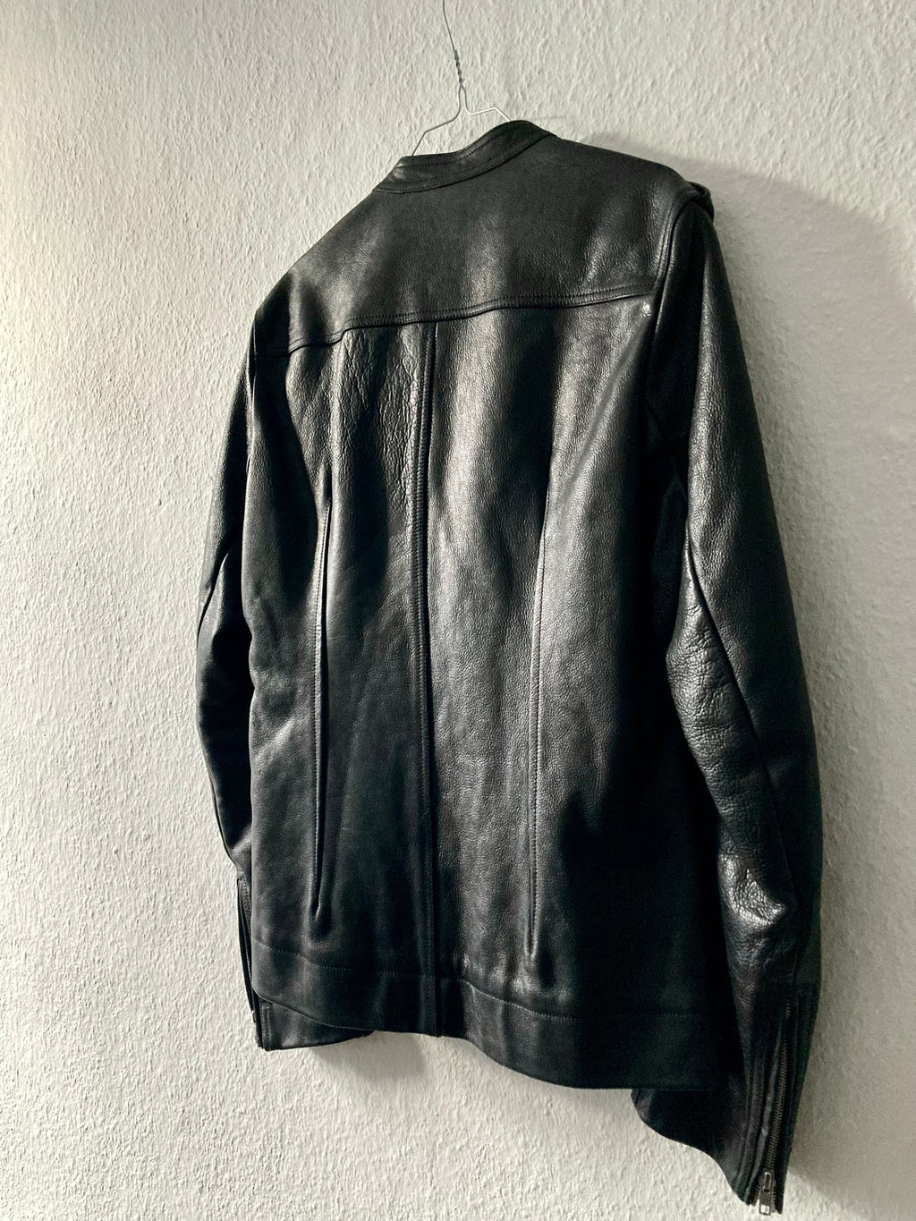 F/W 14 "MOODY" Runway Cashmere-Lined Shoulder Epaulet Leather Jacket in Black Size 50/M