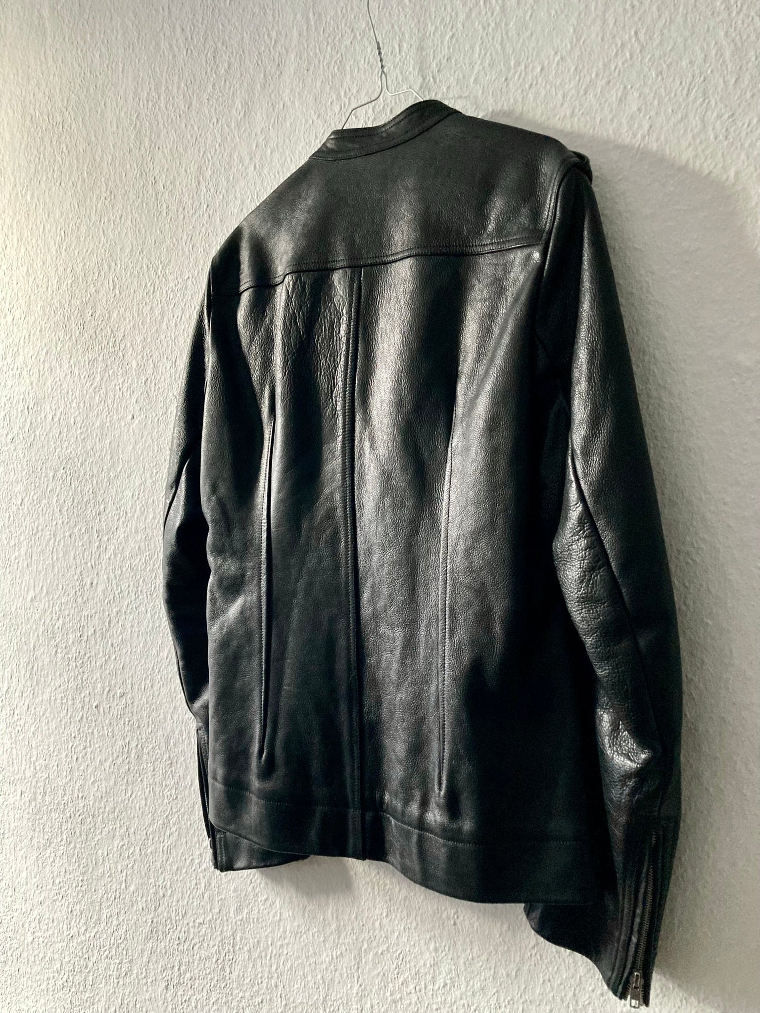 F/W 14 "MOODY" Runway Cashmere-Lined Shoulder Epaulet Leather Jacket in Black Size 50/M