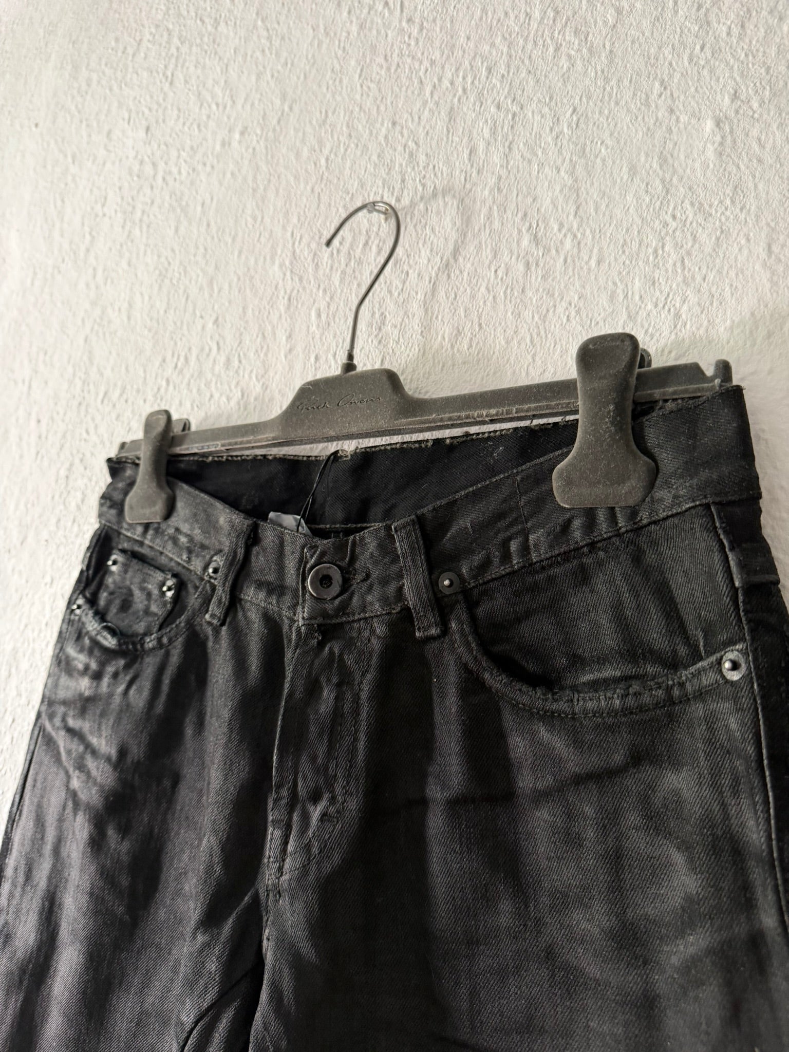 F/W 06 "DUSTULATOR" Black Wax Detroit Cut Denim Jeans Rick Owens