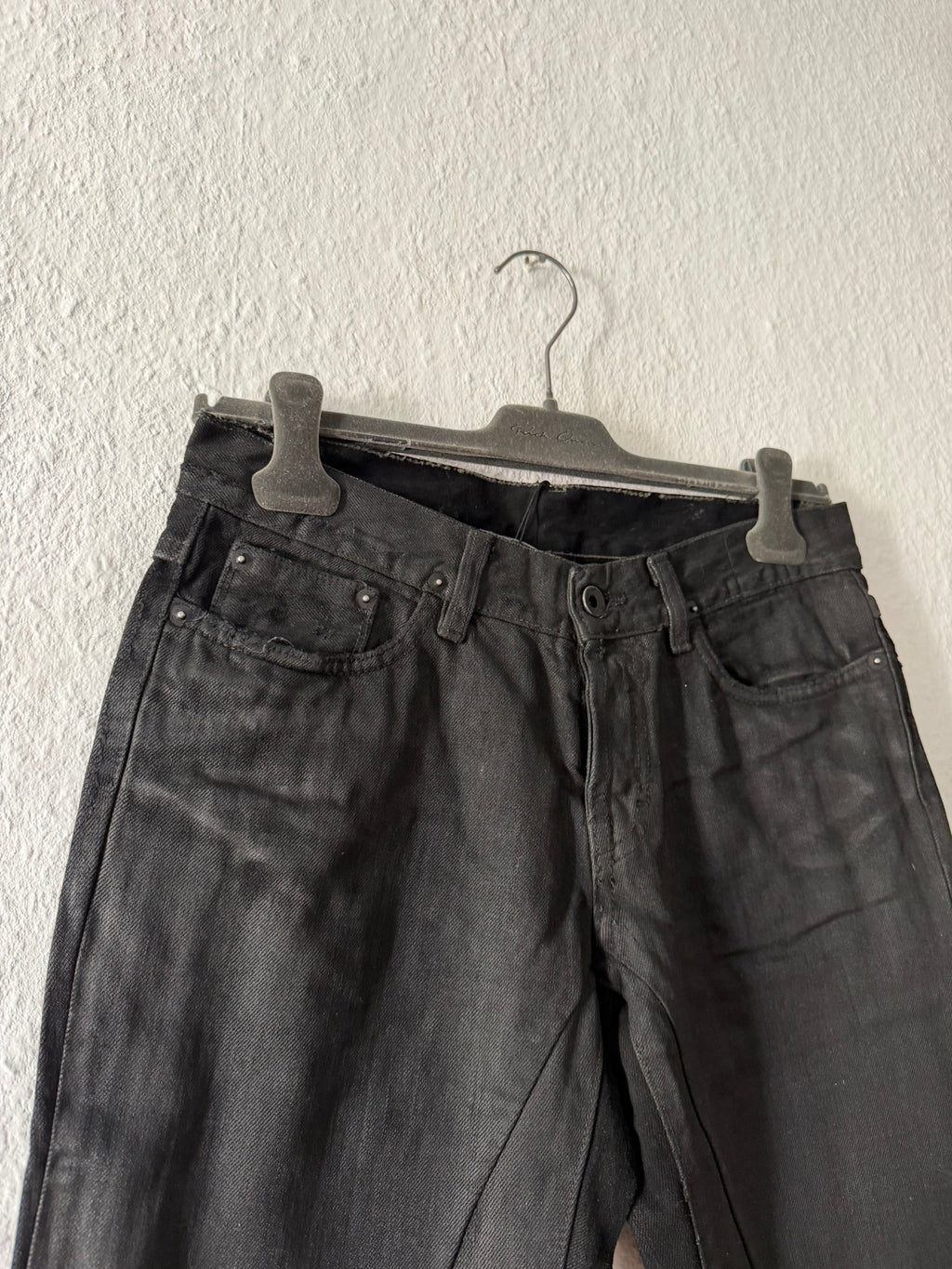 F/W 06 "DUSTULATOR" Black Wax Detroit Cut Denim Jeans Rick Owens